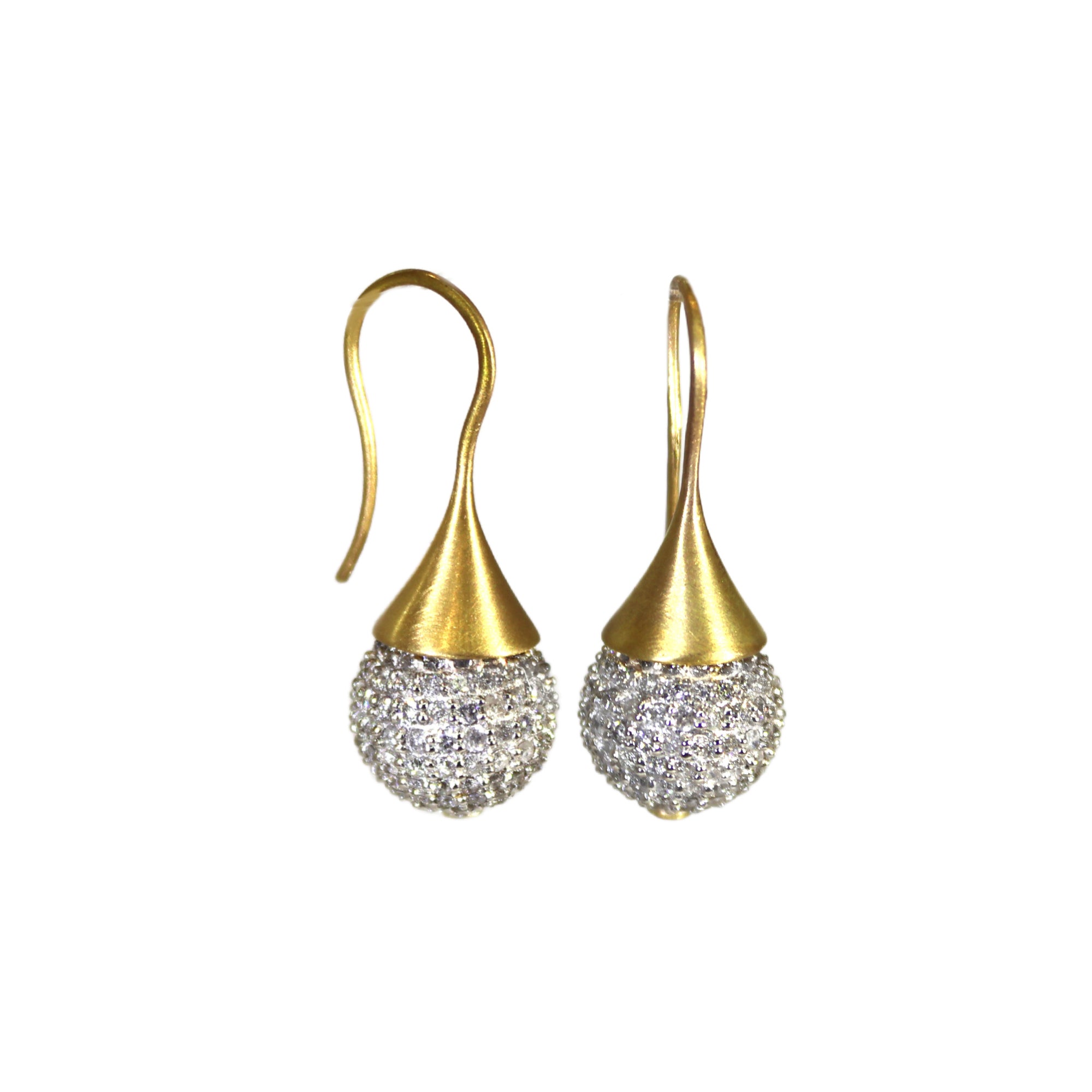 Gold Pave Diamond Ball Earring