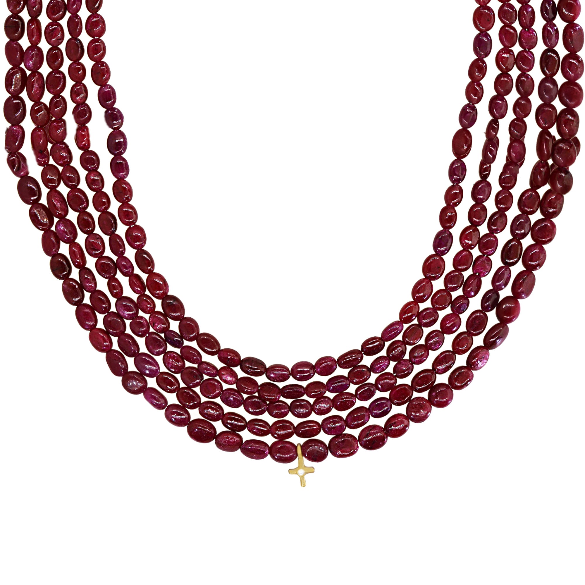 Burmese Ruby 5 Strand & Diamond Cross Necklace