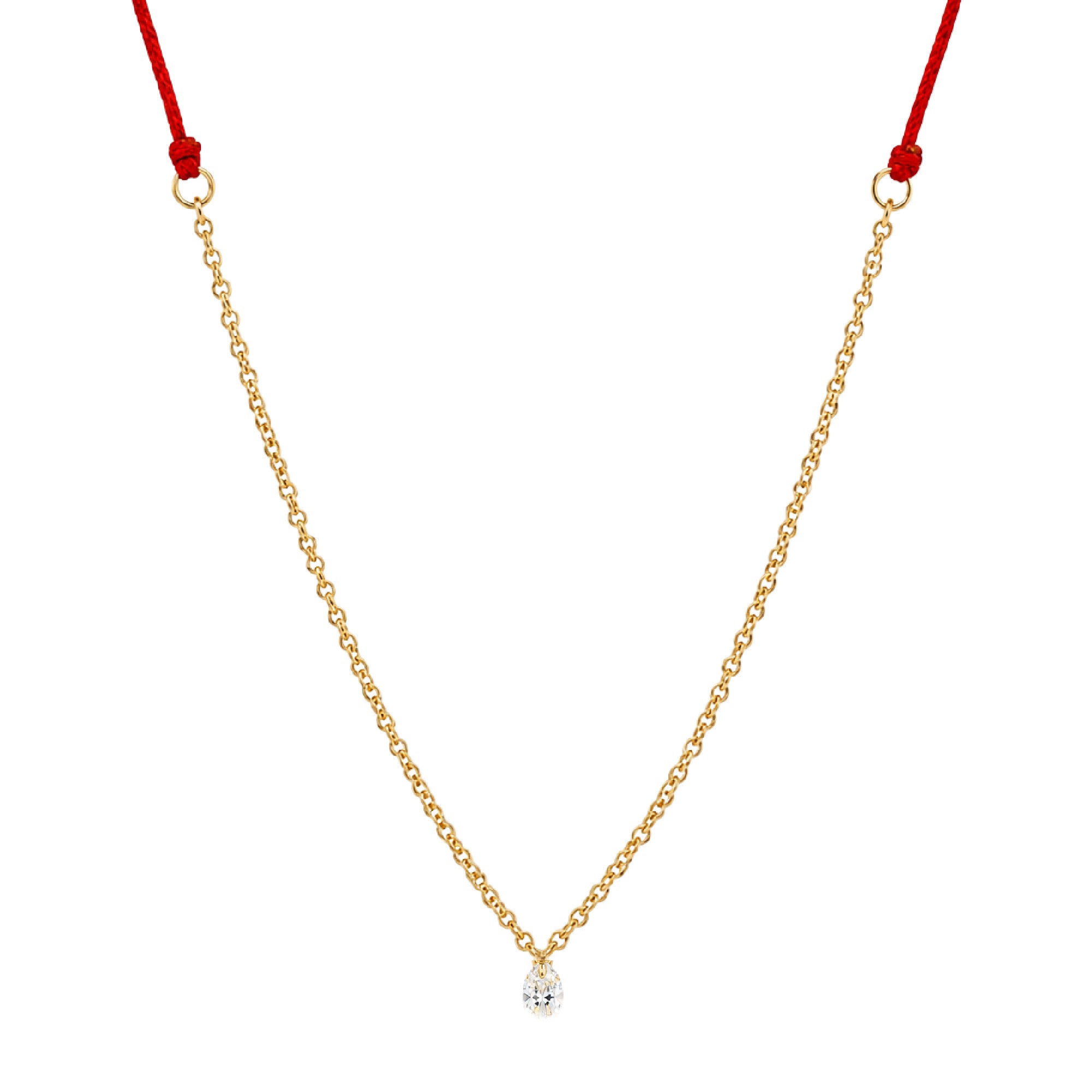 Single Drilled Diamond Red Silk & Rose Gold Necklace