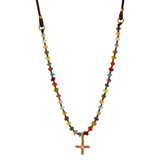 Multi Colored Gemstone & Rose Gold Diamond Cross Necklace