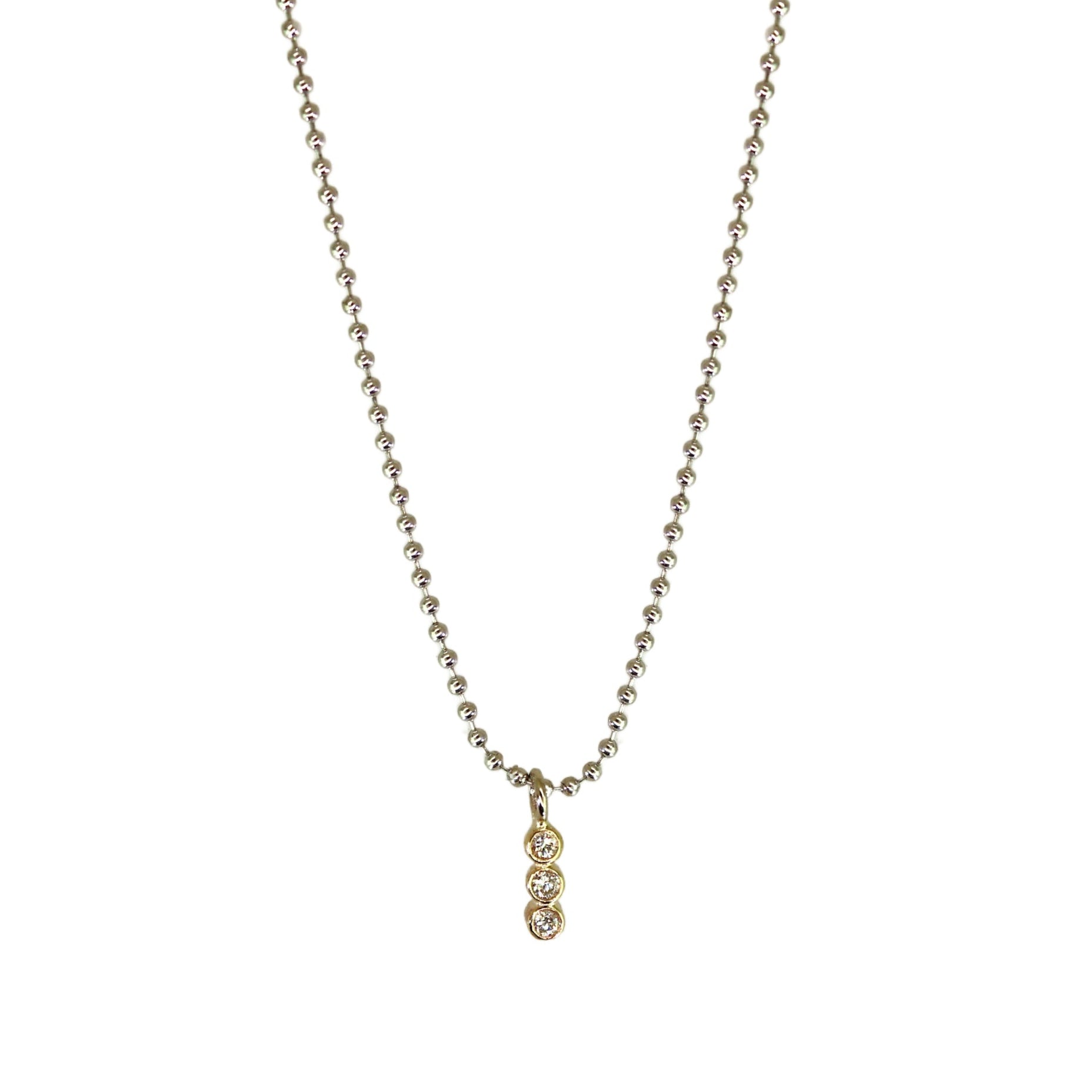 Beaded Chain Diamond Bar Pendant Necklace
