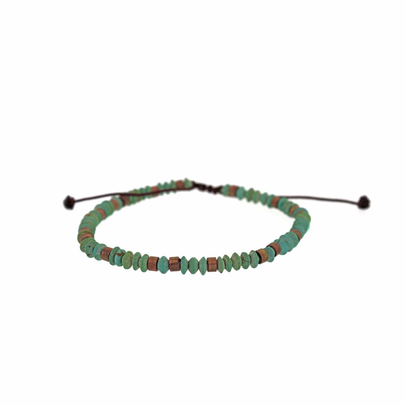 Turquoise & Copper Disc Beads & Brown Macrame Bracelet