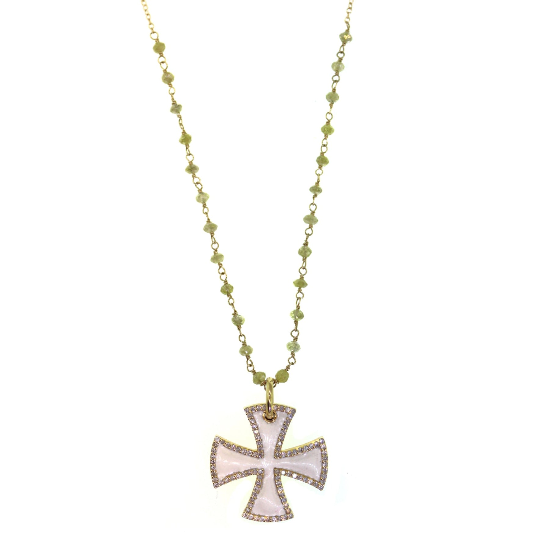 Creme Enamel & Diamond Cross Necklace