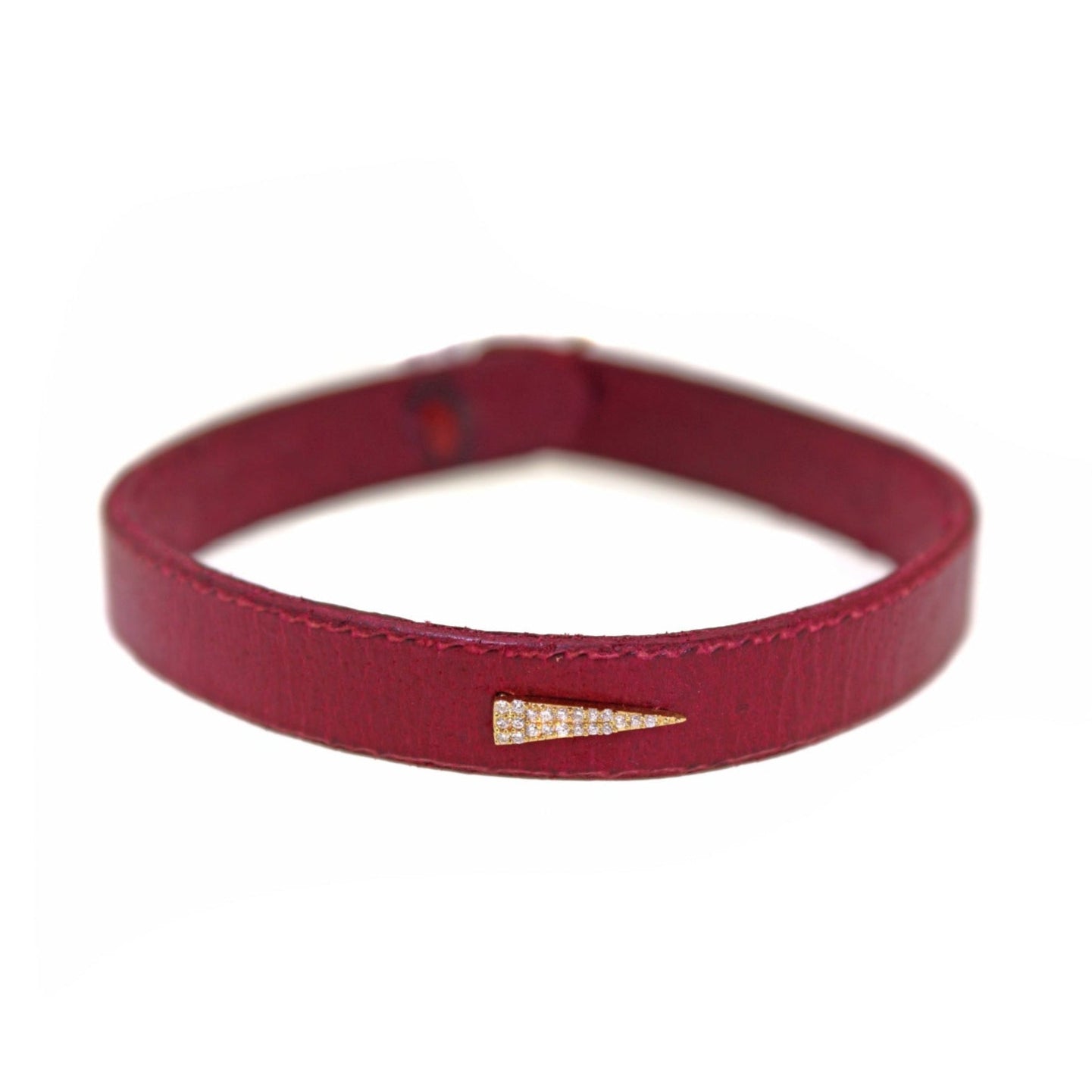 Red Leather Bracelet with Pave Diamond Pendant