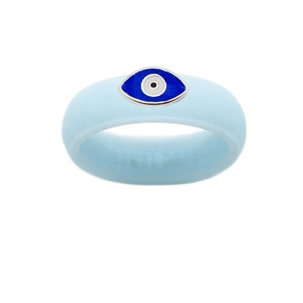 Enamel Evil Eye Silicone Ring - Powder Blue