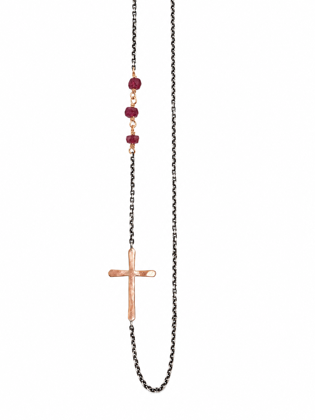 mixed metal cross with pink sapphires