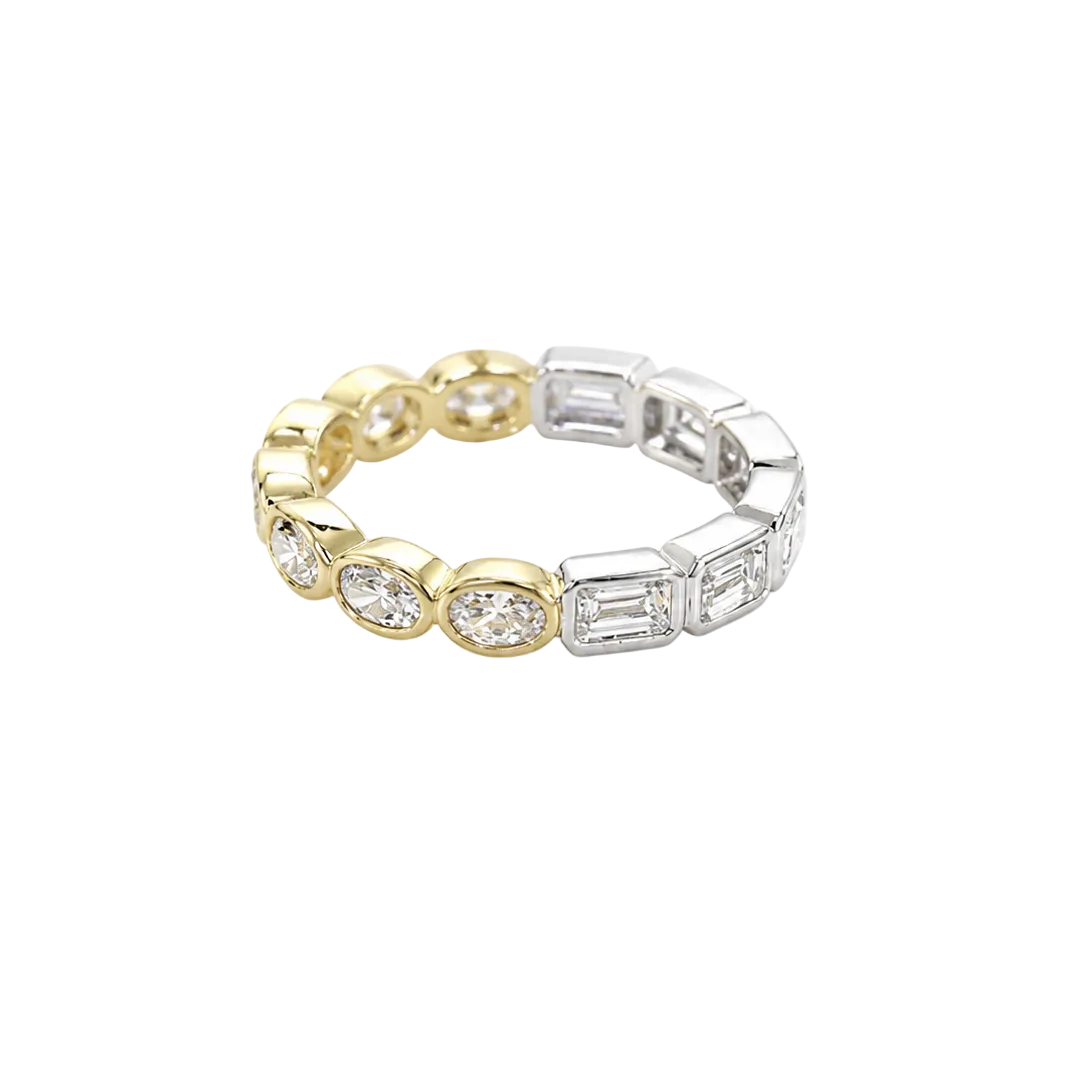 Mix Metal Oval & Emerald Cut Eternity Band