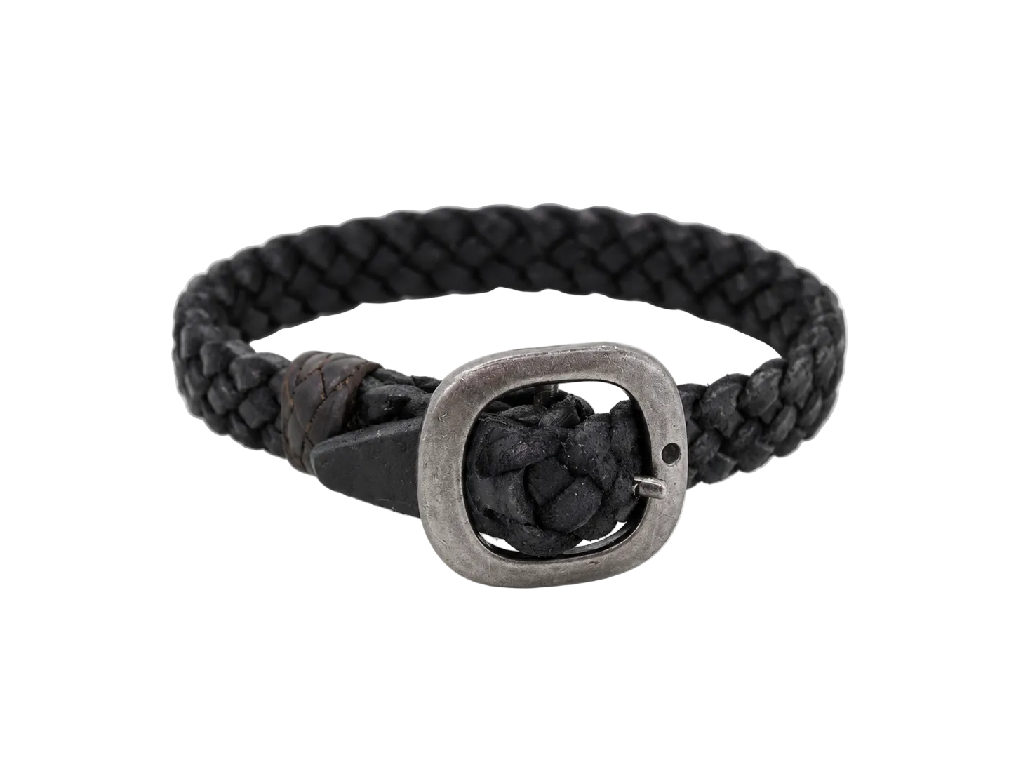 Black Leather Silver Buckle Closure Bracelet
