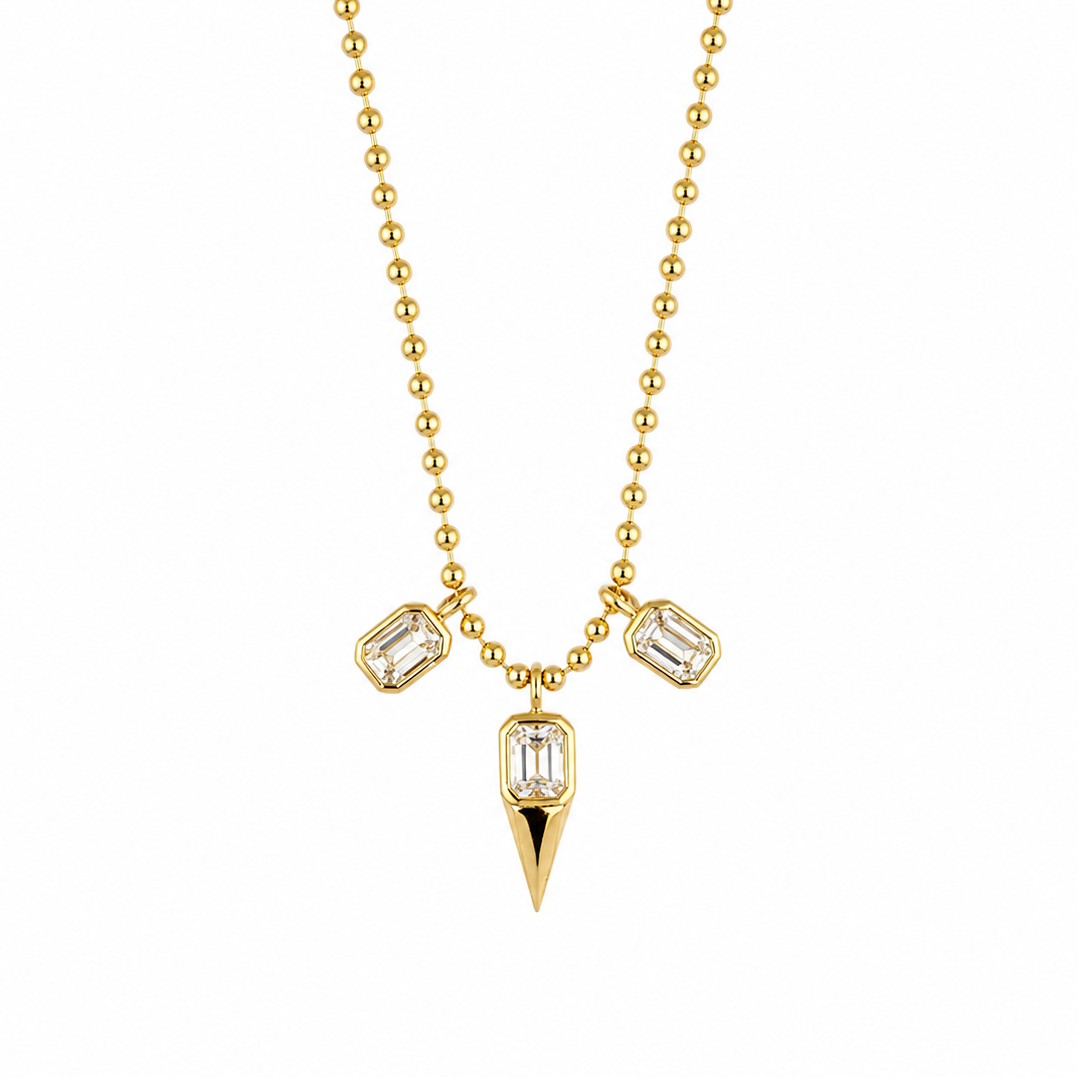 3 Diamond Charm Bead Chain Necklace