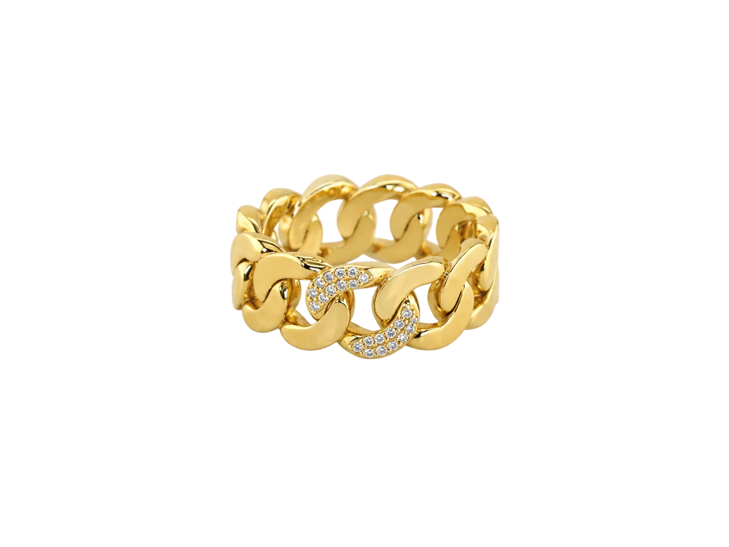 Gold pave Cuban link ring