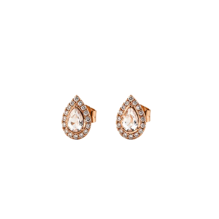Rose Gold Pear Raw Diamond Stud Earrings