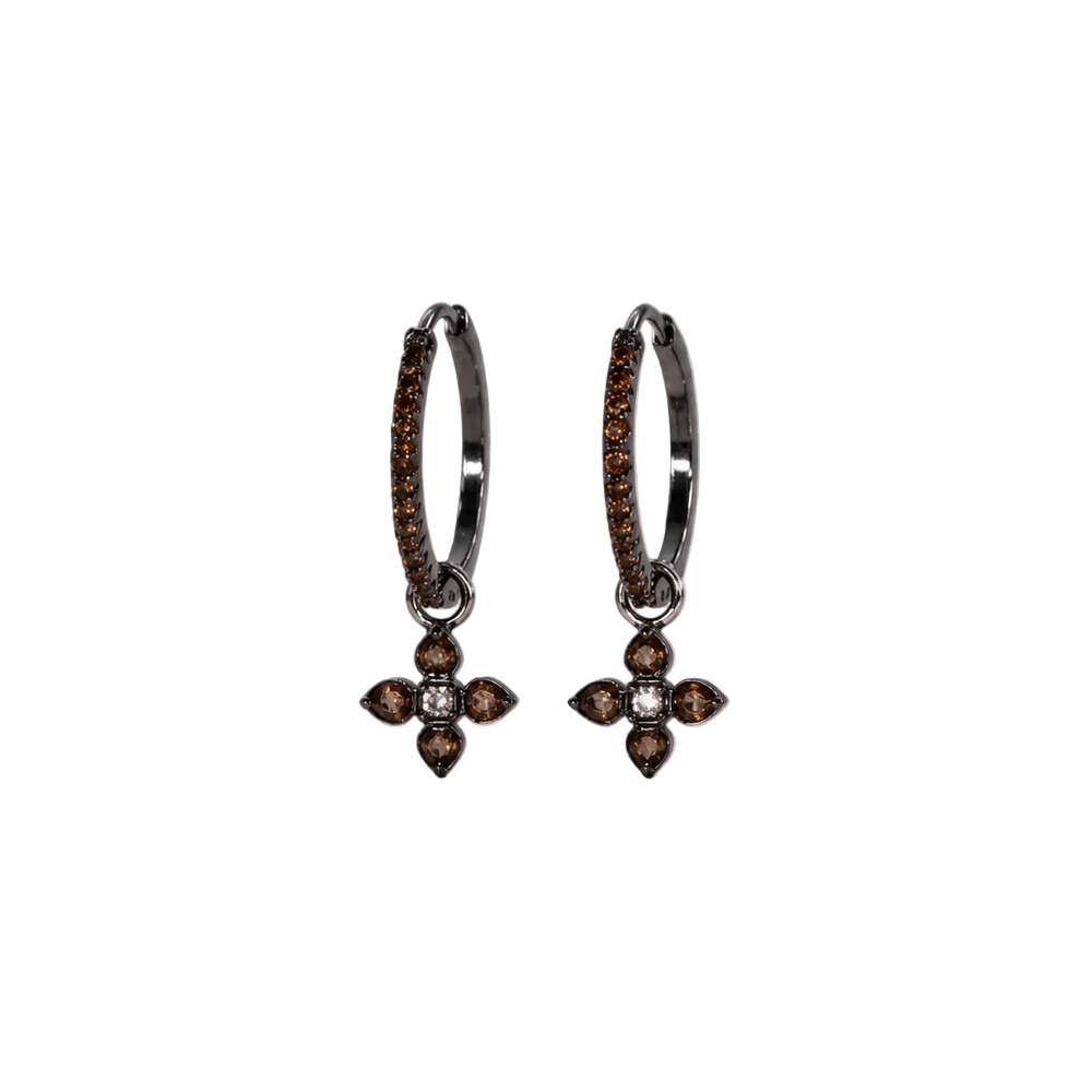 Orange Diamond Flower Dangle Hoops