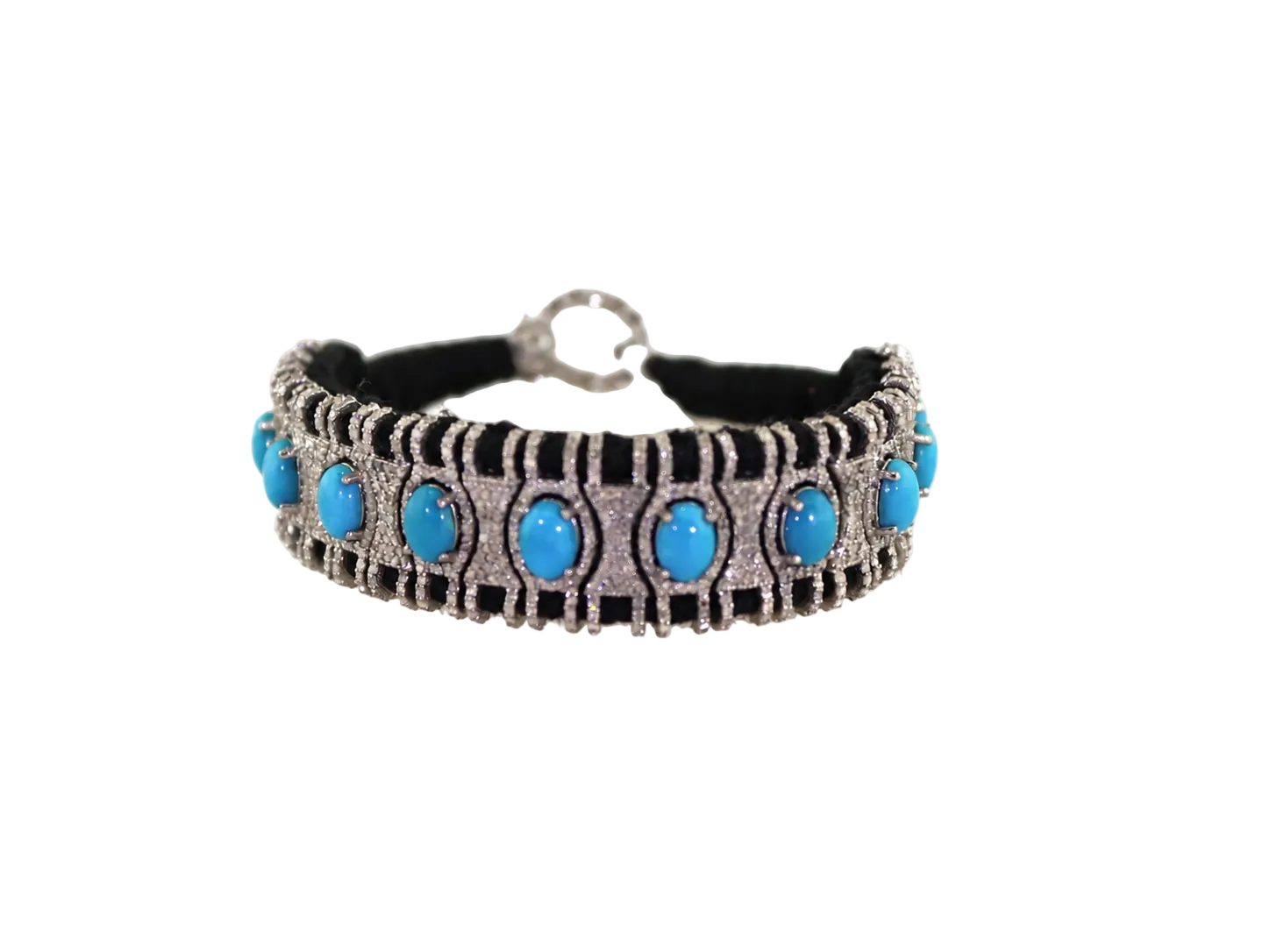 Silver turquoise and diamond cord bracelet