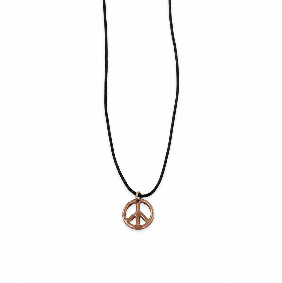 Chocolate Brown Cording & Rose Gold Peace Sign Necklace