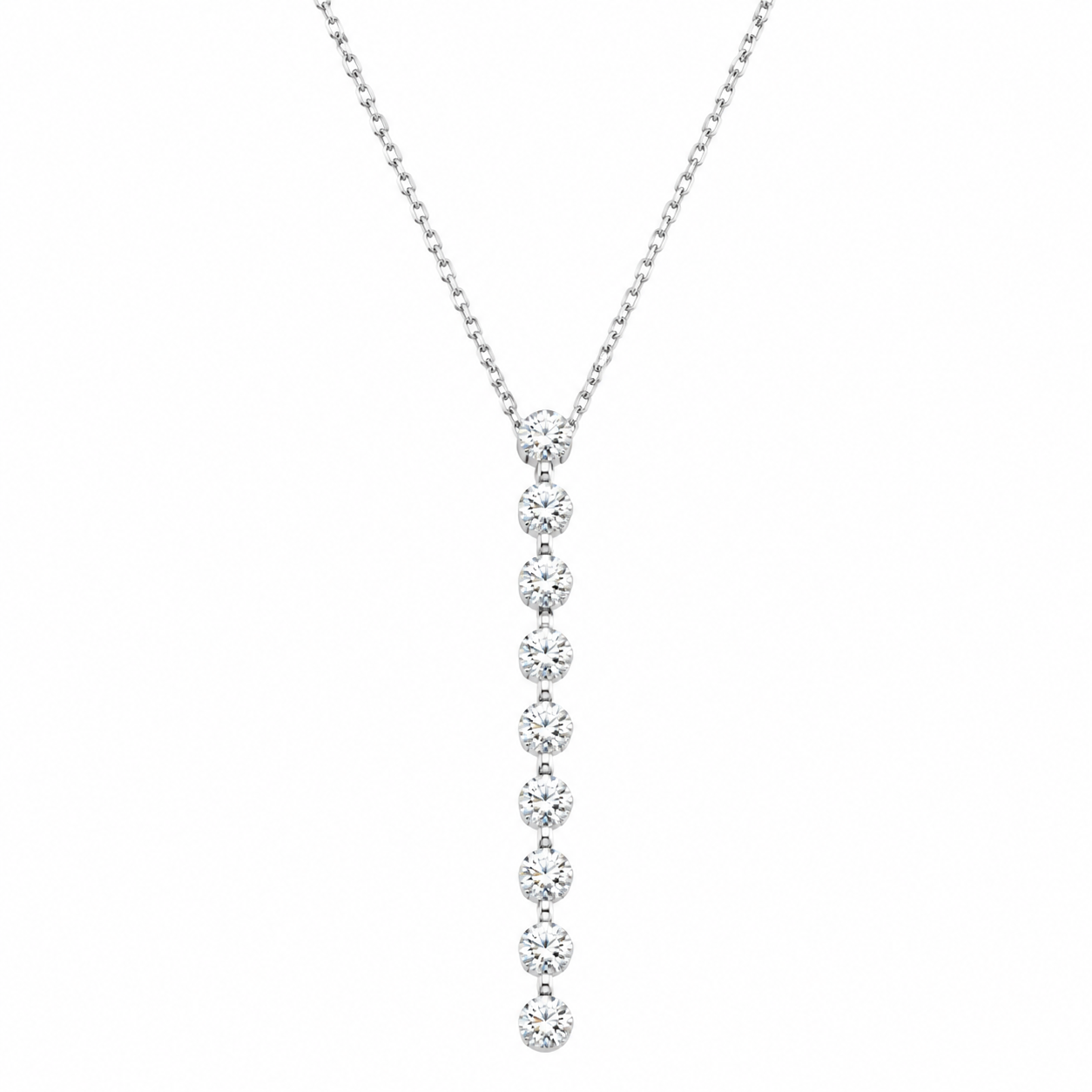 White Gold 10 Drilled Diamond Streamer Necklace