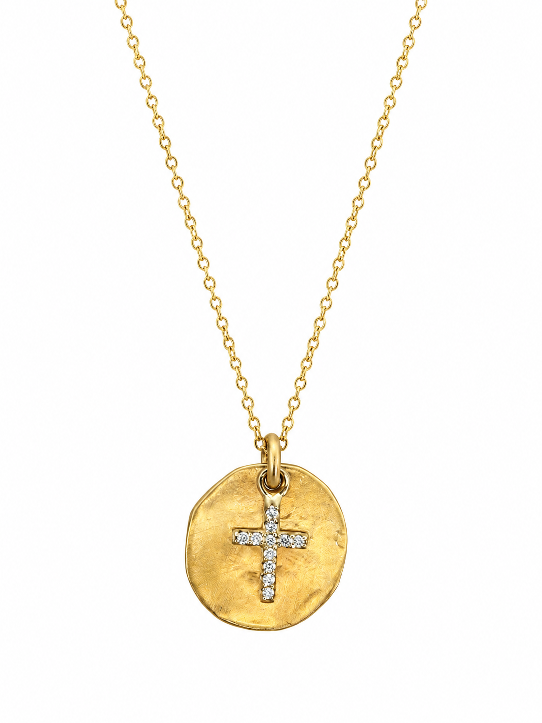 Gold Disc & Diamond Cross Necklace