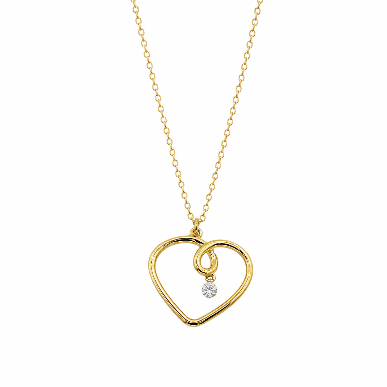 Yellow Gold Loop Drilled Diamond Dangle Heart Necklace