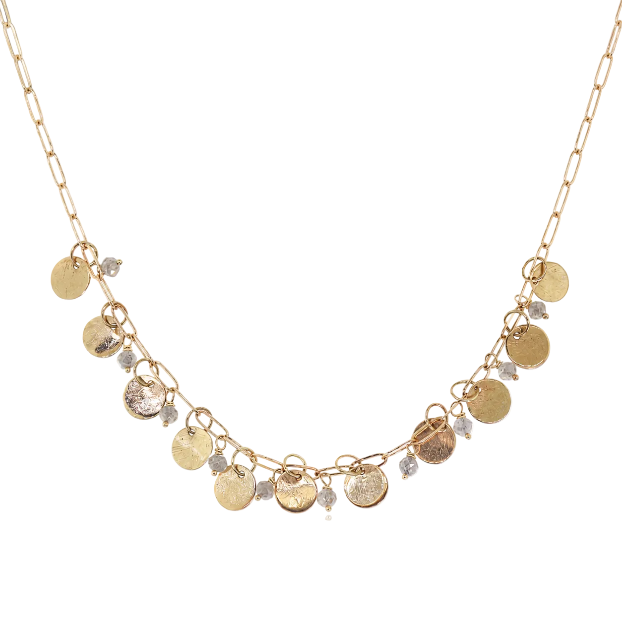 Gold Disc & Raw Diamond Dangle Necklace