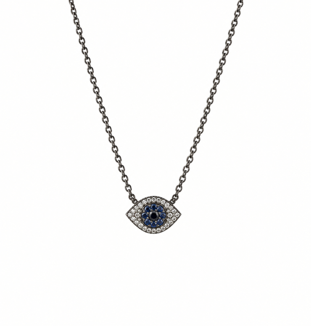 Silver Diamond & Sapphire Evil Eye Necklace