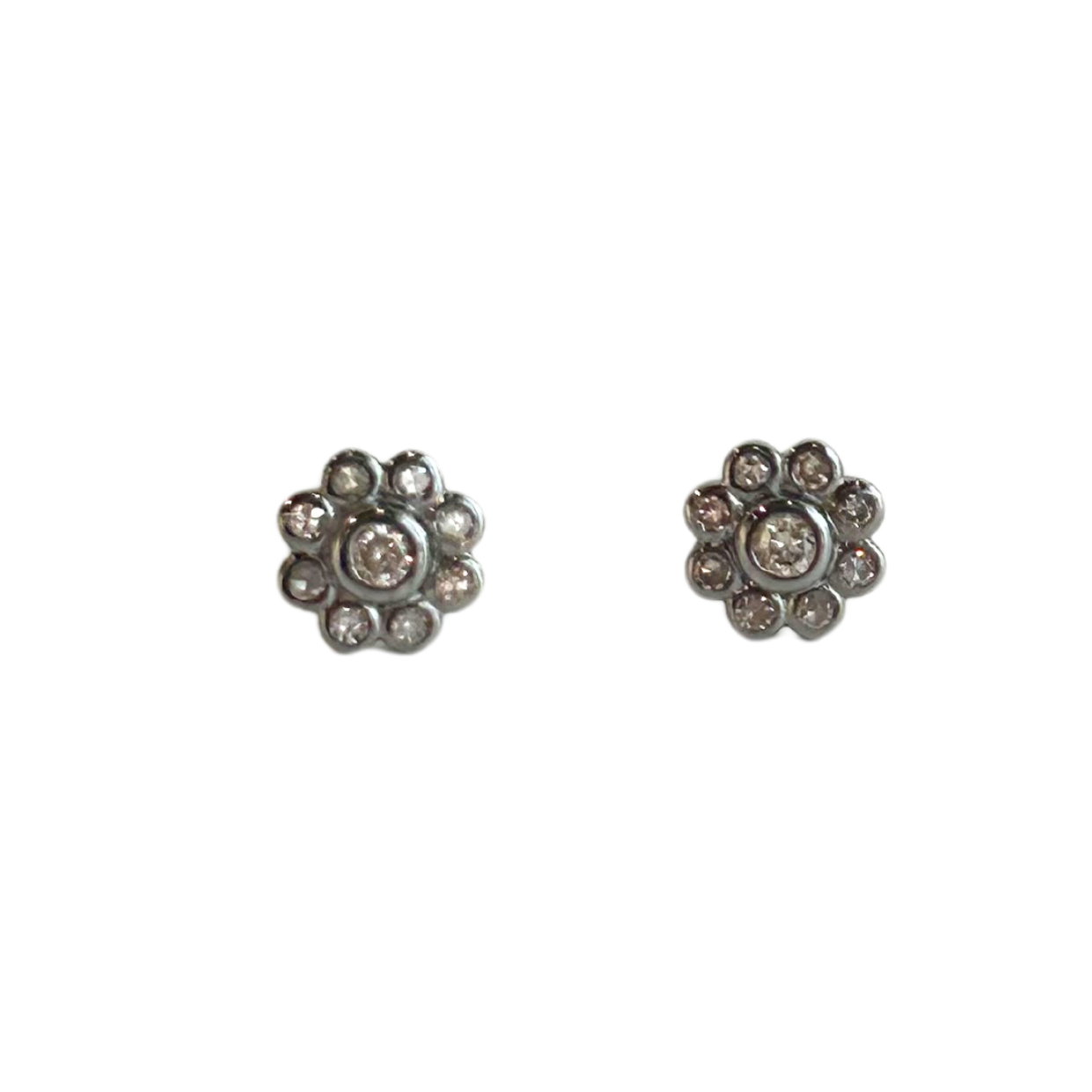 Sterling Silver Diamond Flower Studs