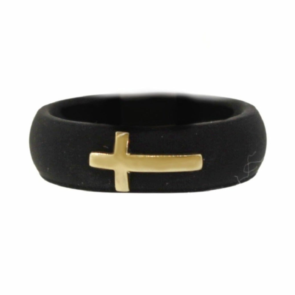 Yellow Gold Cross Silicone Band- Black
