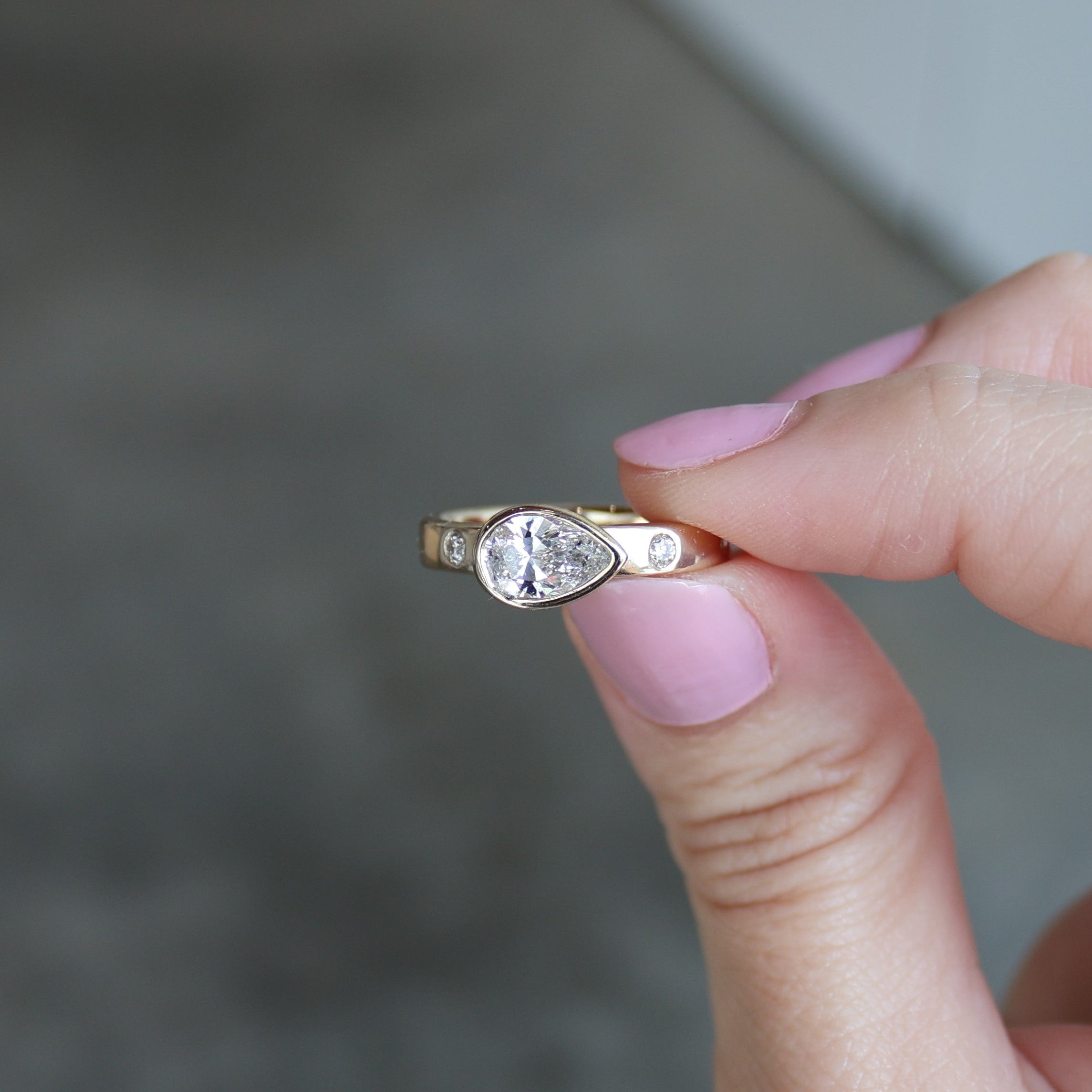 East West Pear Shaped Engagement Ring