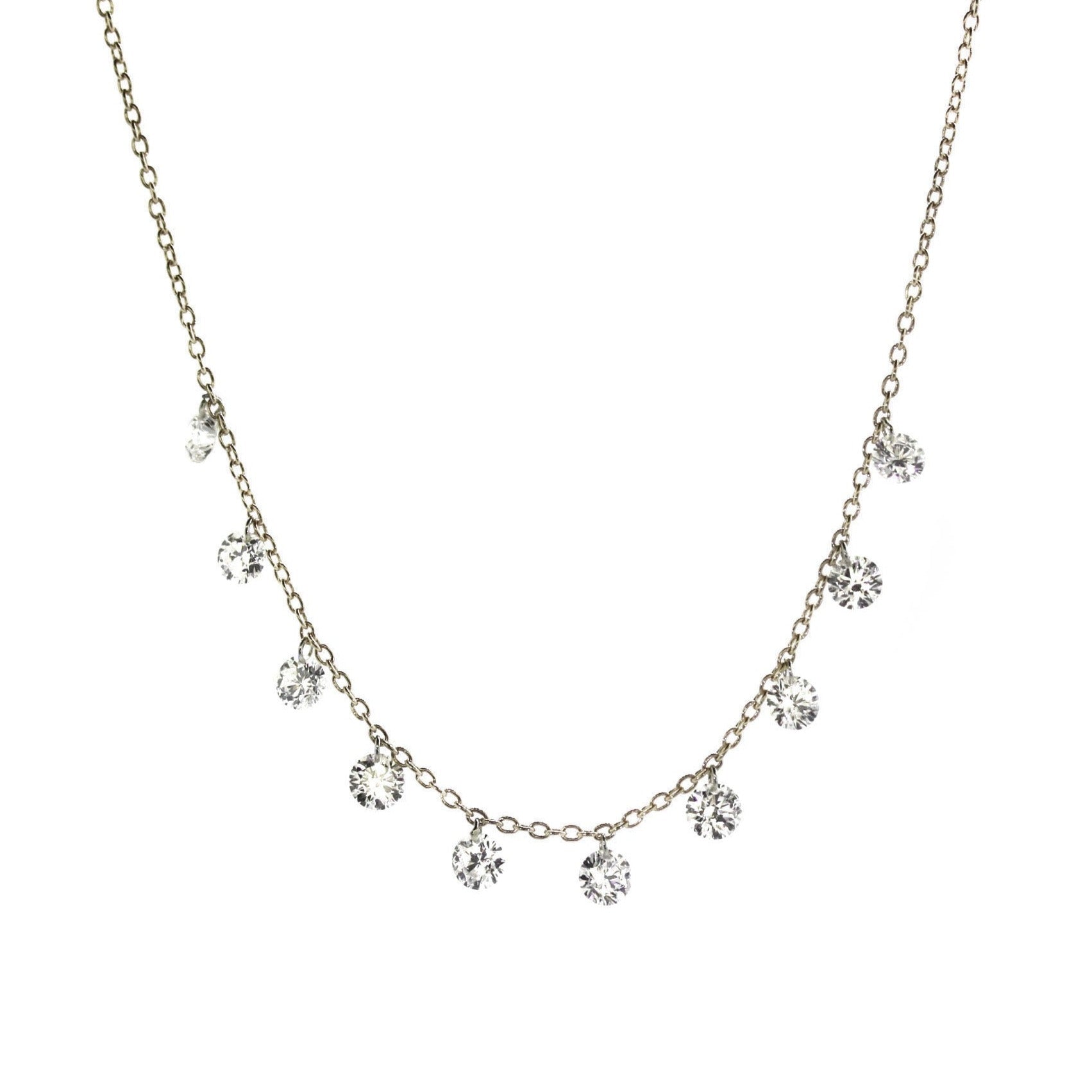 10 Drilled Diamond Fringe Gold Necklace