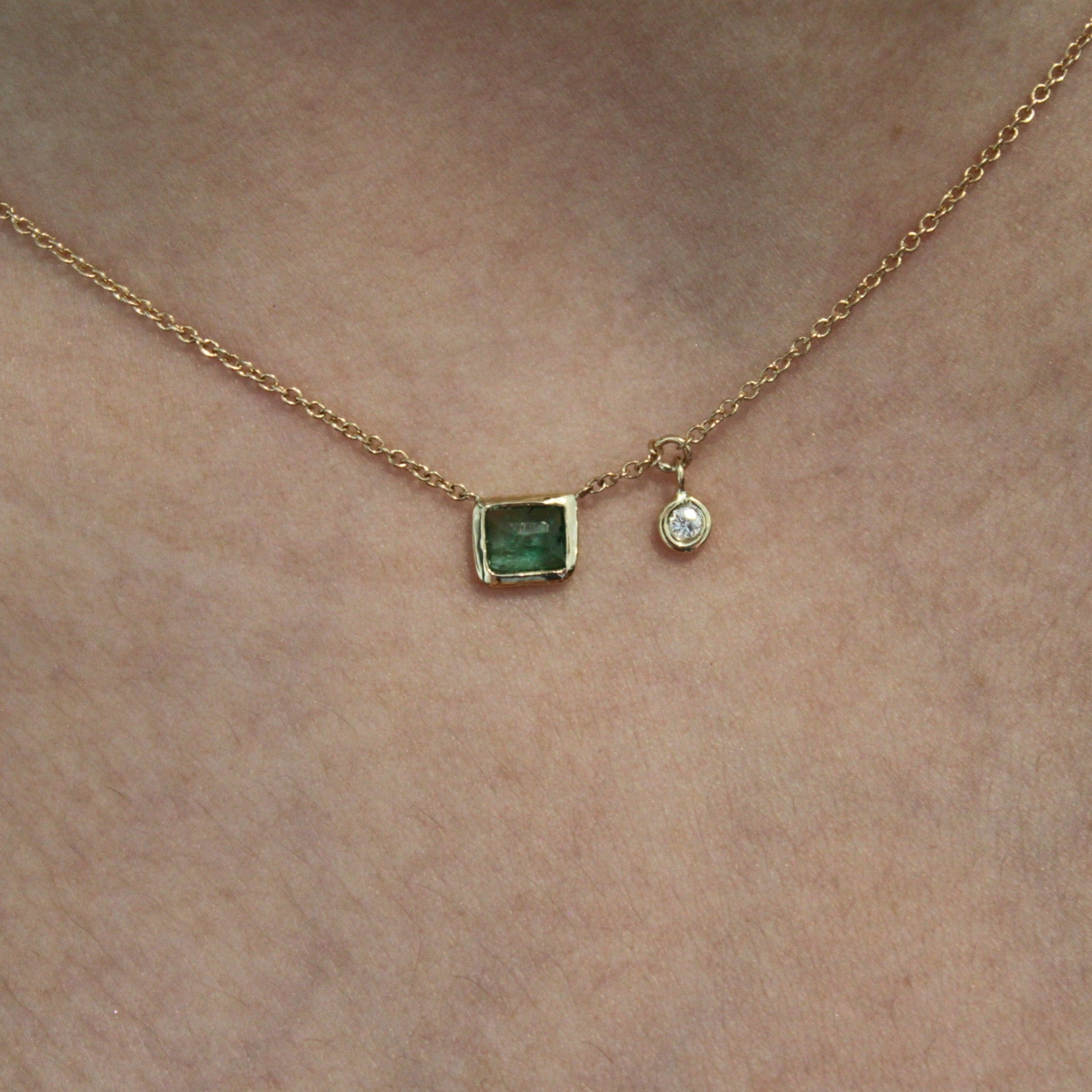 Bezeled Emerald & Diamond Dangle Necklace