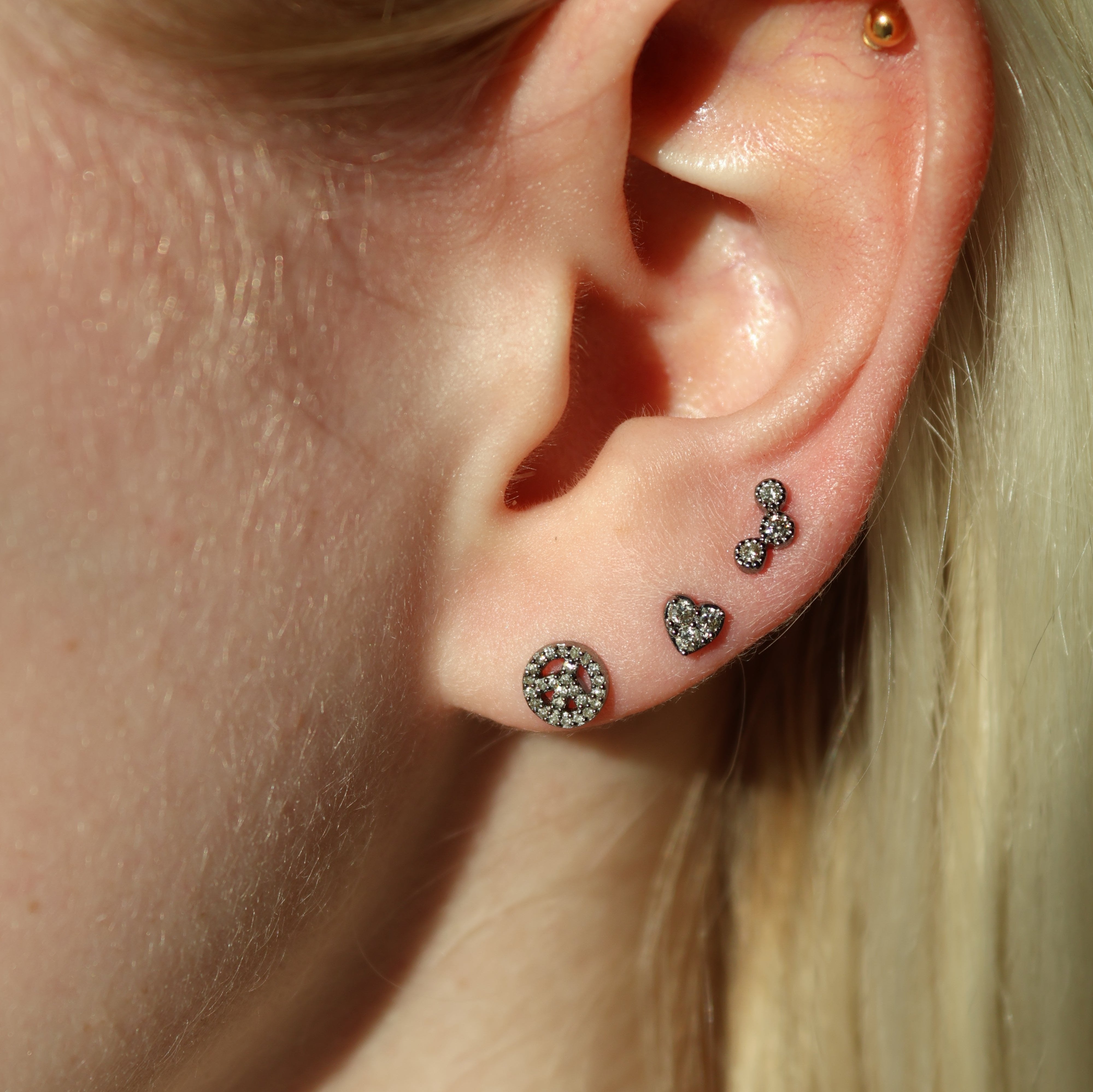 3 Diamond Heart Studs