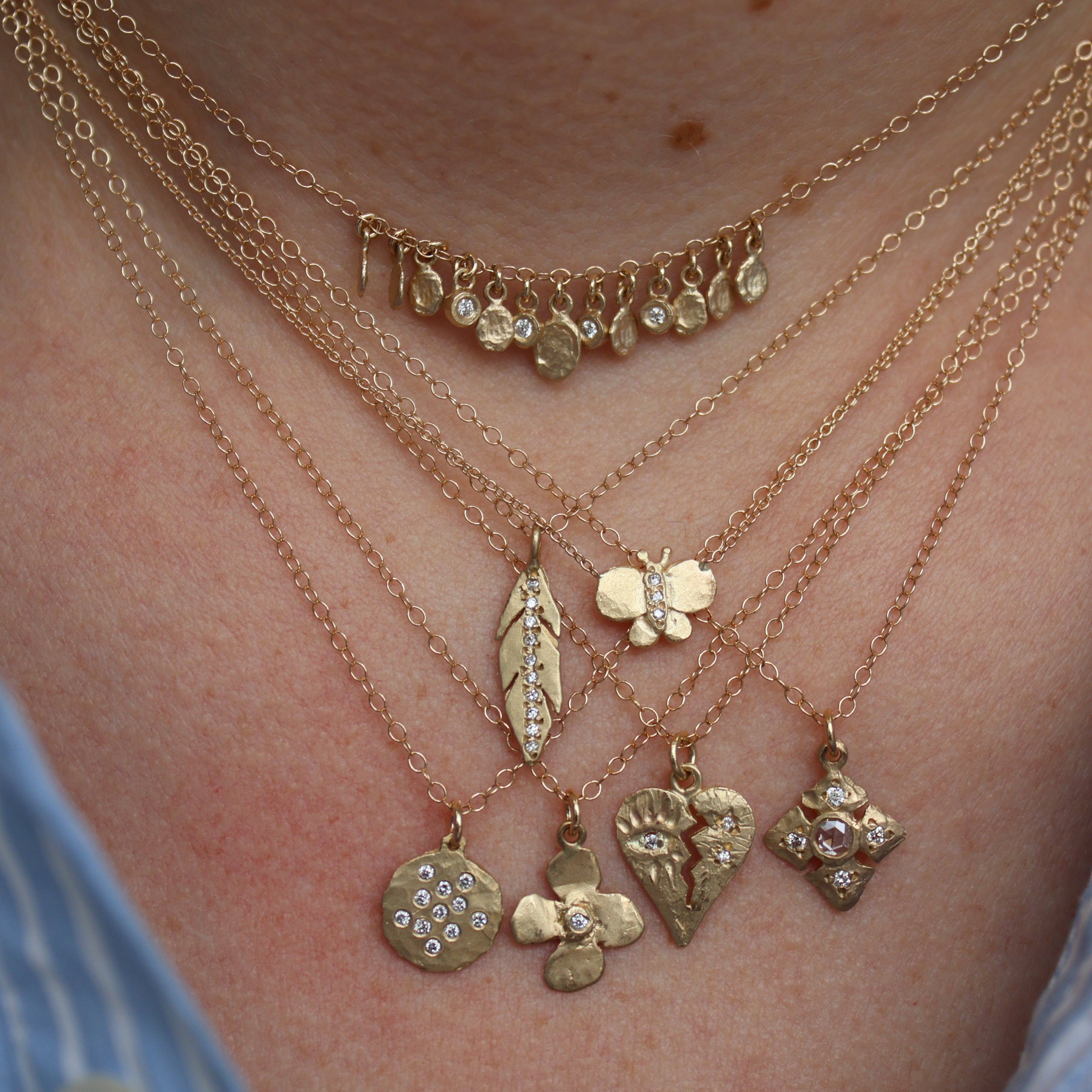 Gold Flake & Diamond Cluster Necklace