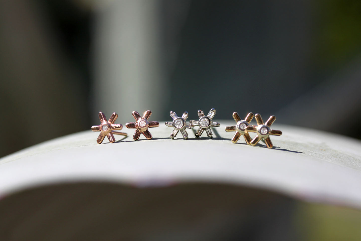 Baguette Diamond Flower Stud Earrings