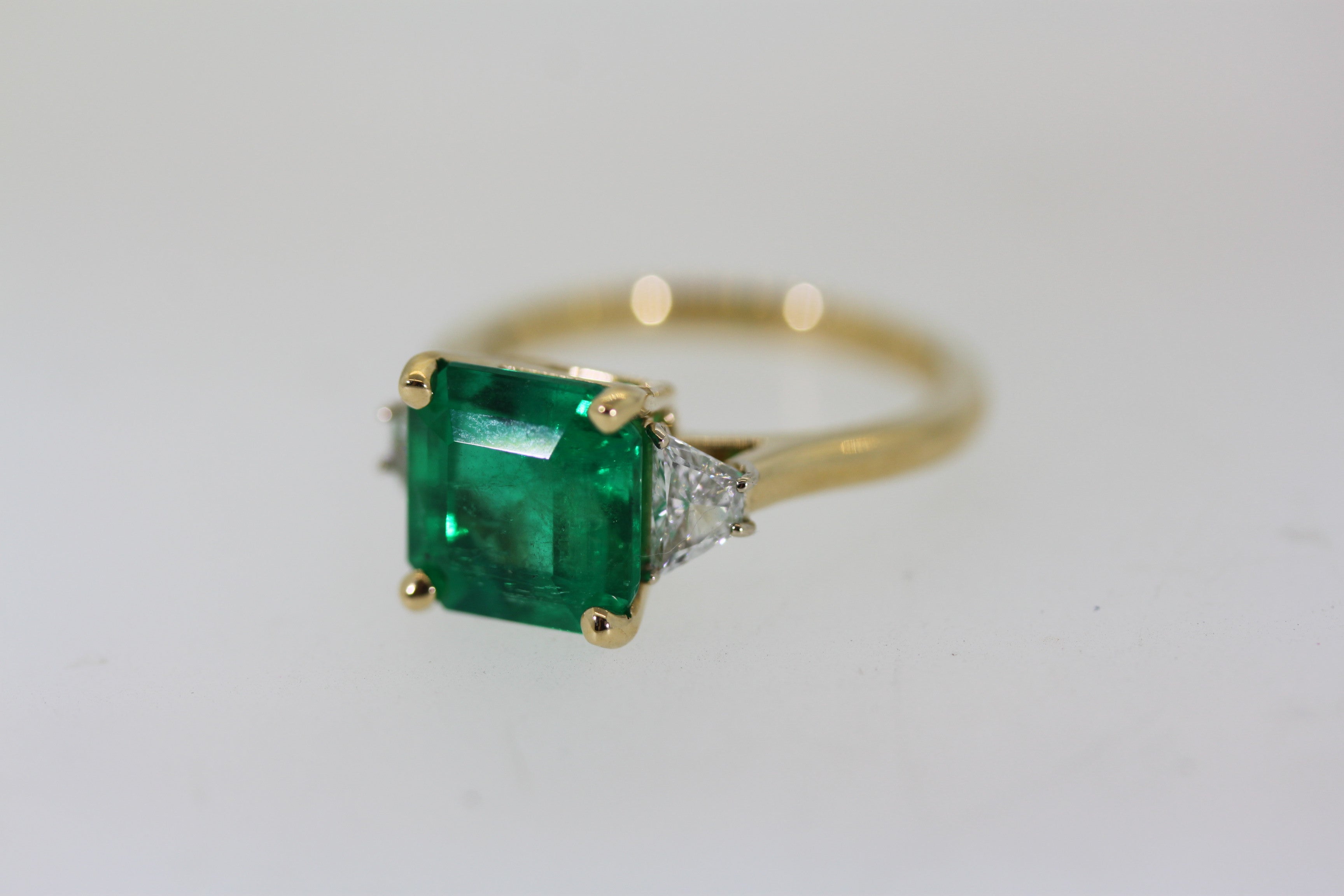 Princess Cut Emerald and Baguette Diamonds Engagement Ring