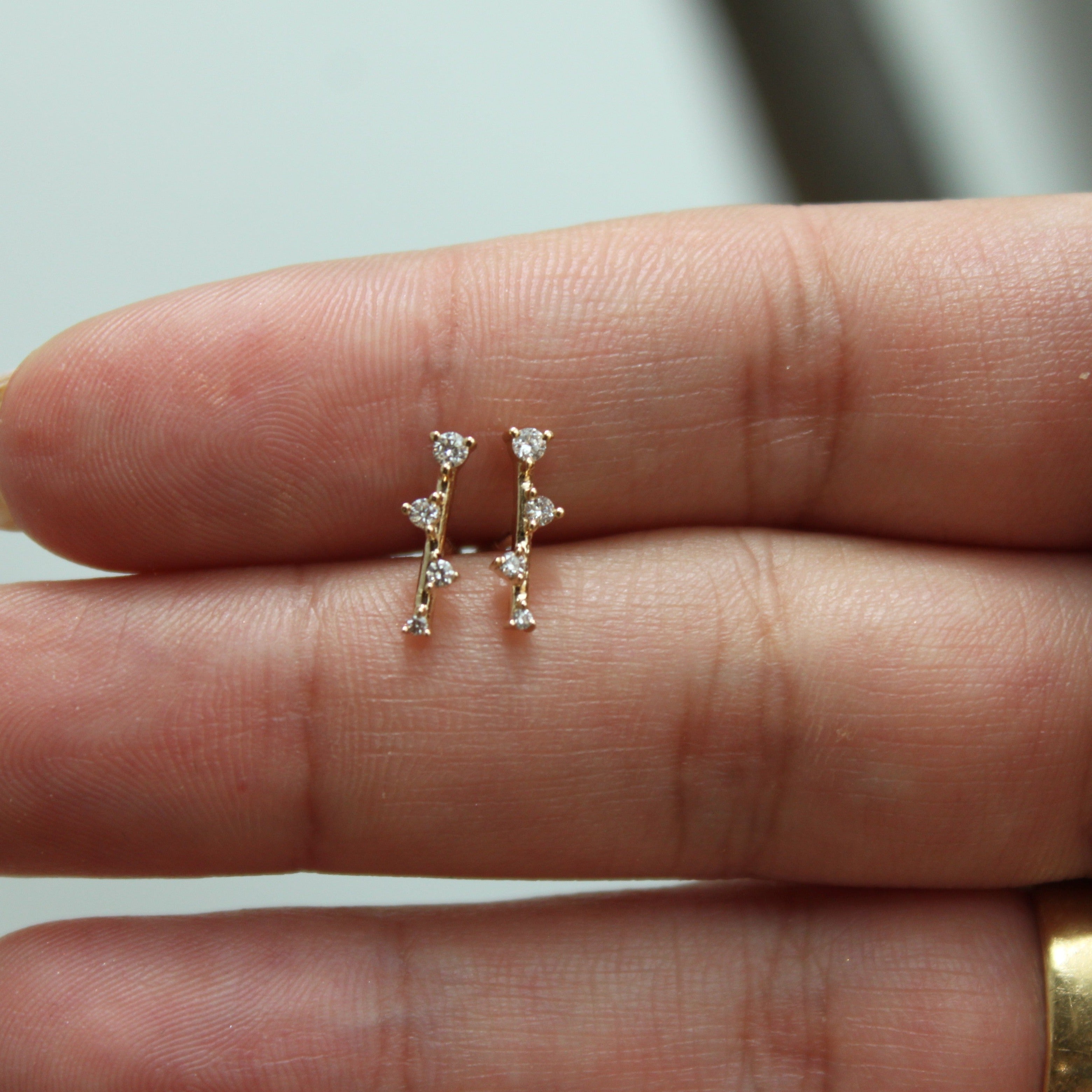 Alternating Diamond Bar Stud Earrings