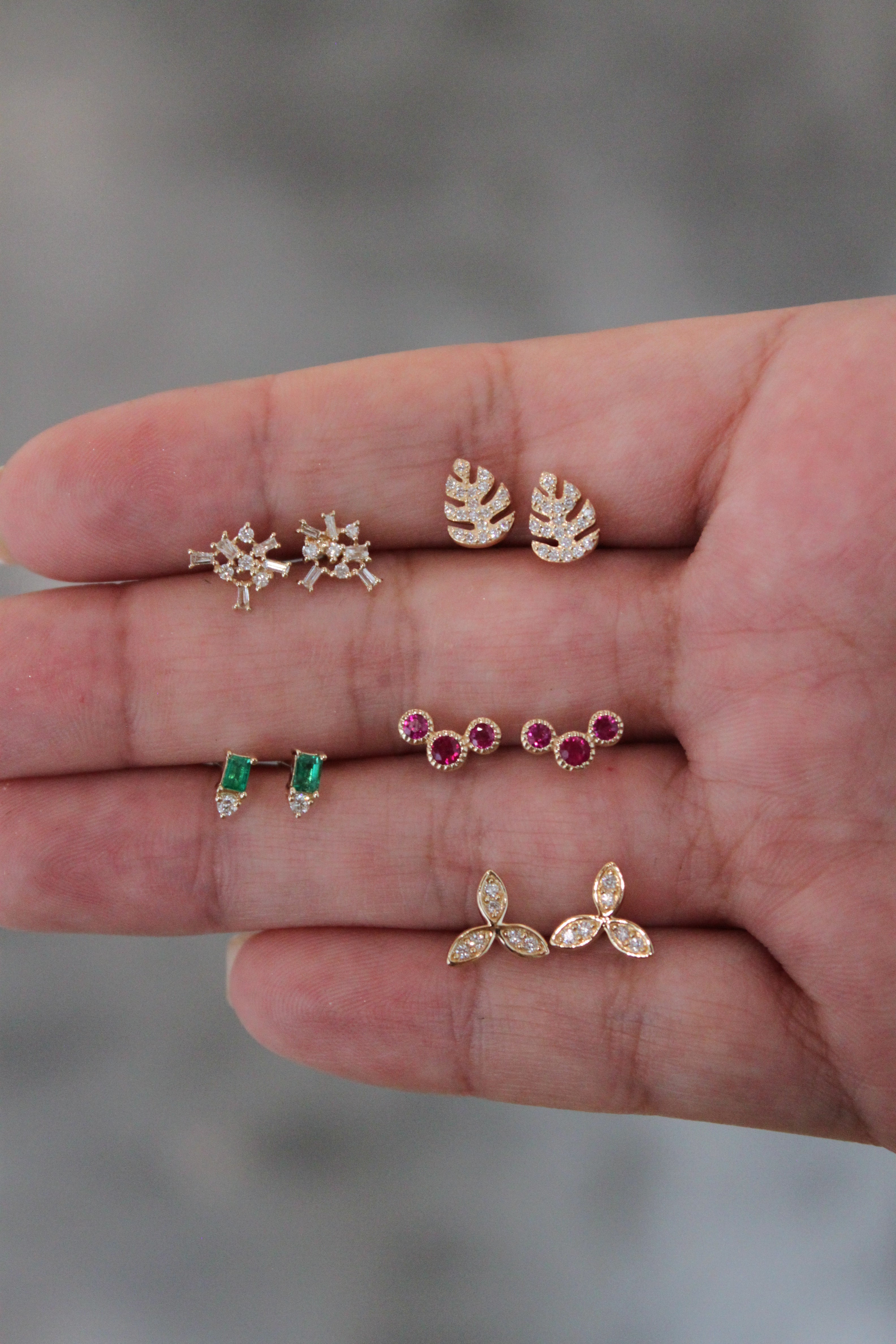 Diamond Trio Flower Stud Earrings