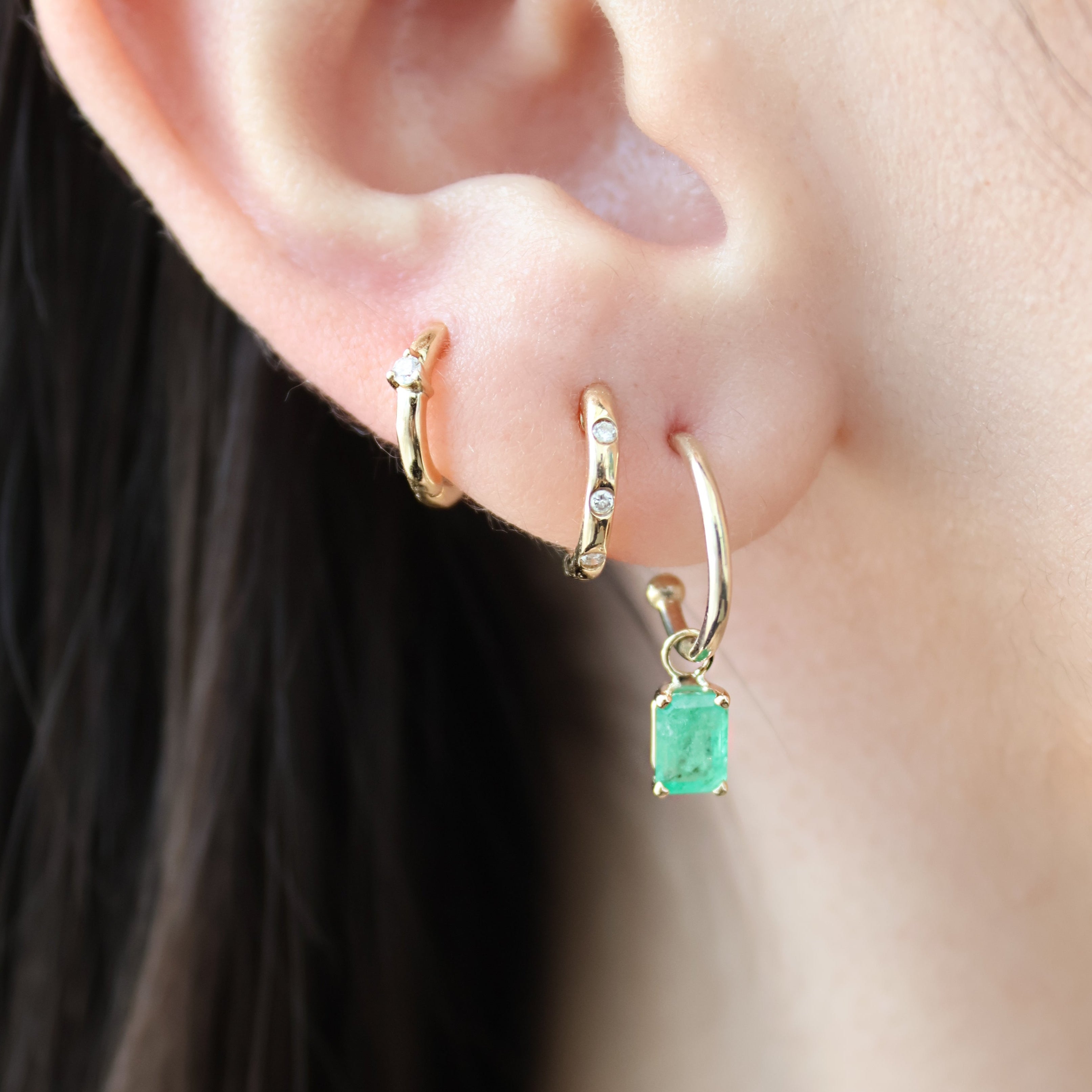 Emerald Cut Emerald Gemstone Dangle Hoop Earrings