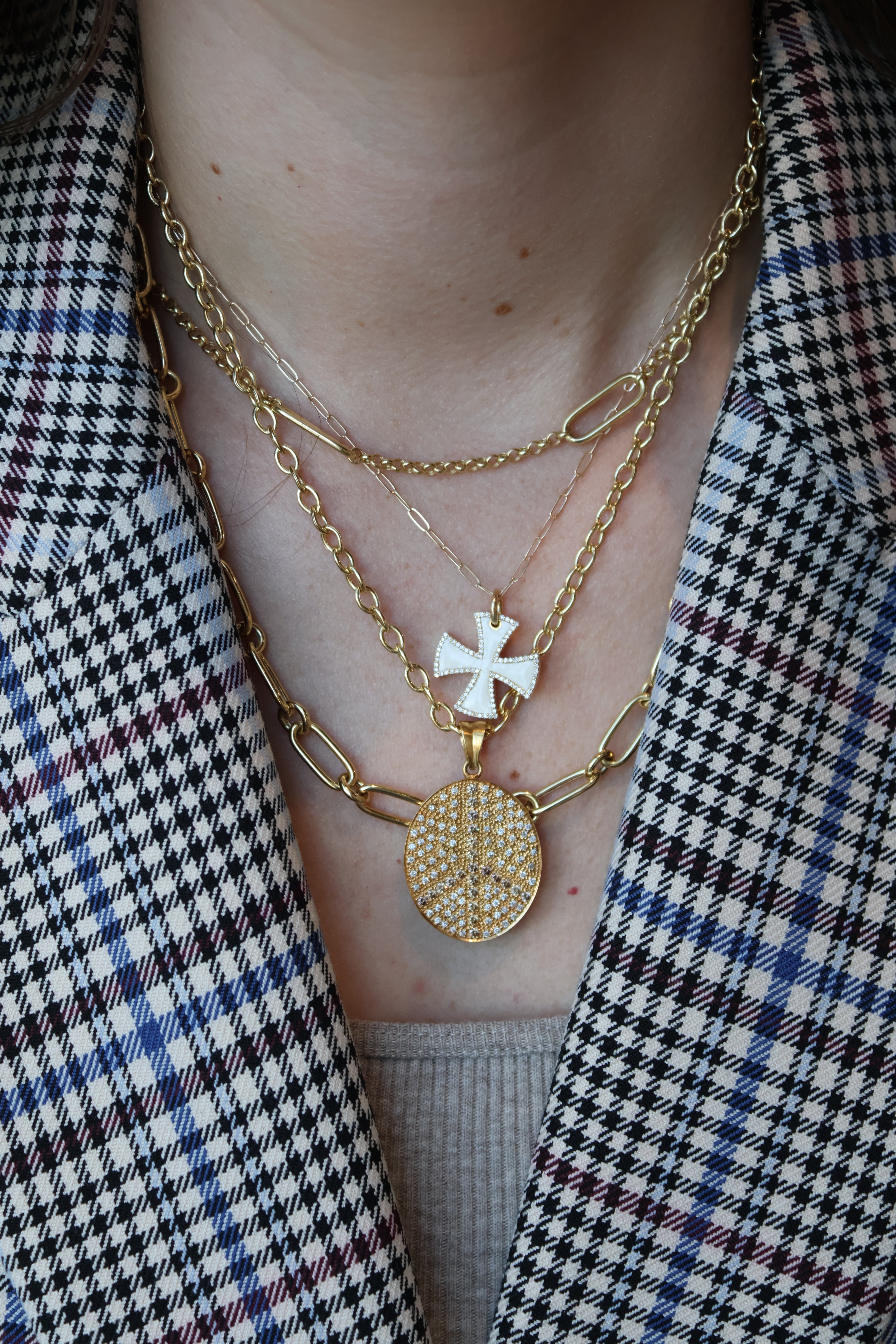 Chocolate & White Diamond Large Peace Sign Pendant