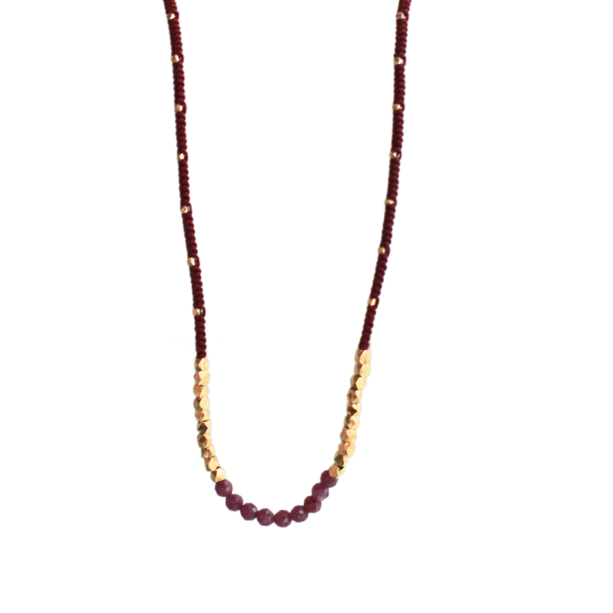 macrame knotted with rondelles rubies and pyrite 