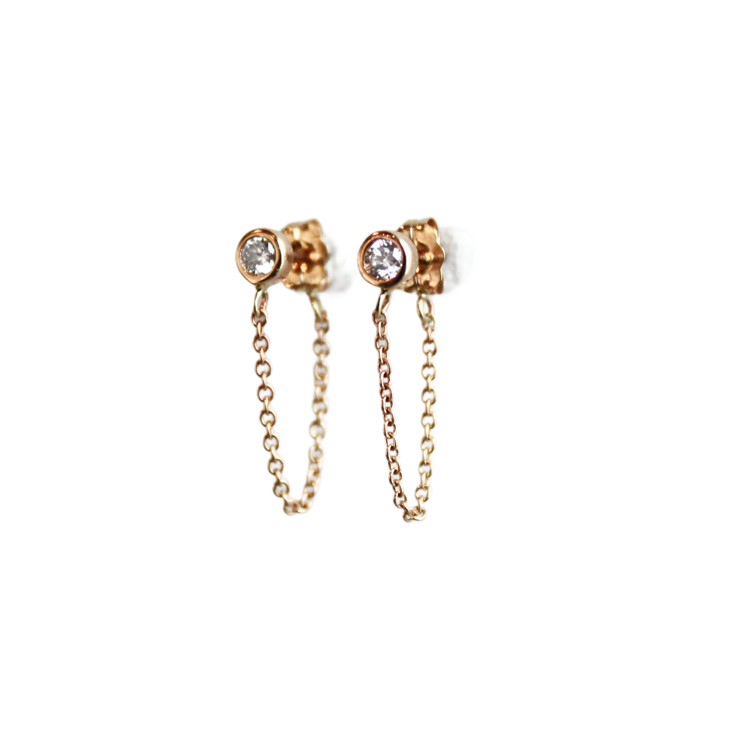 Bezel Set Diamond Chain Stud Earrings