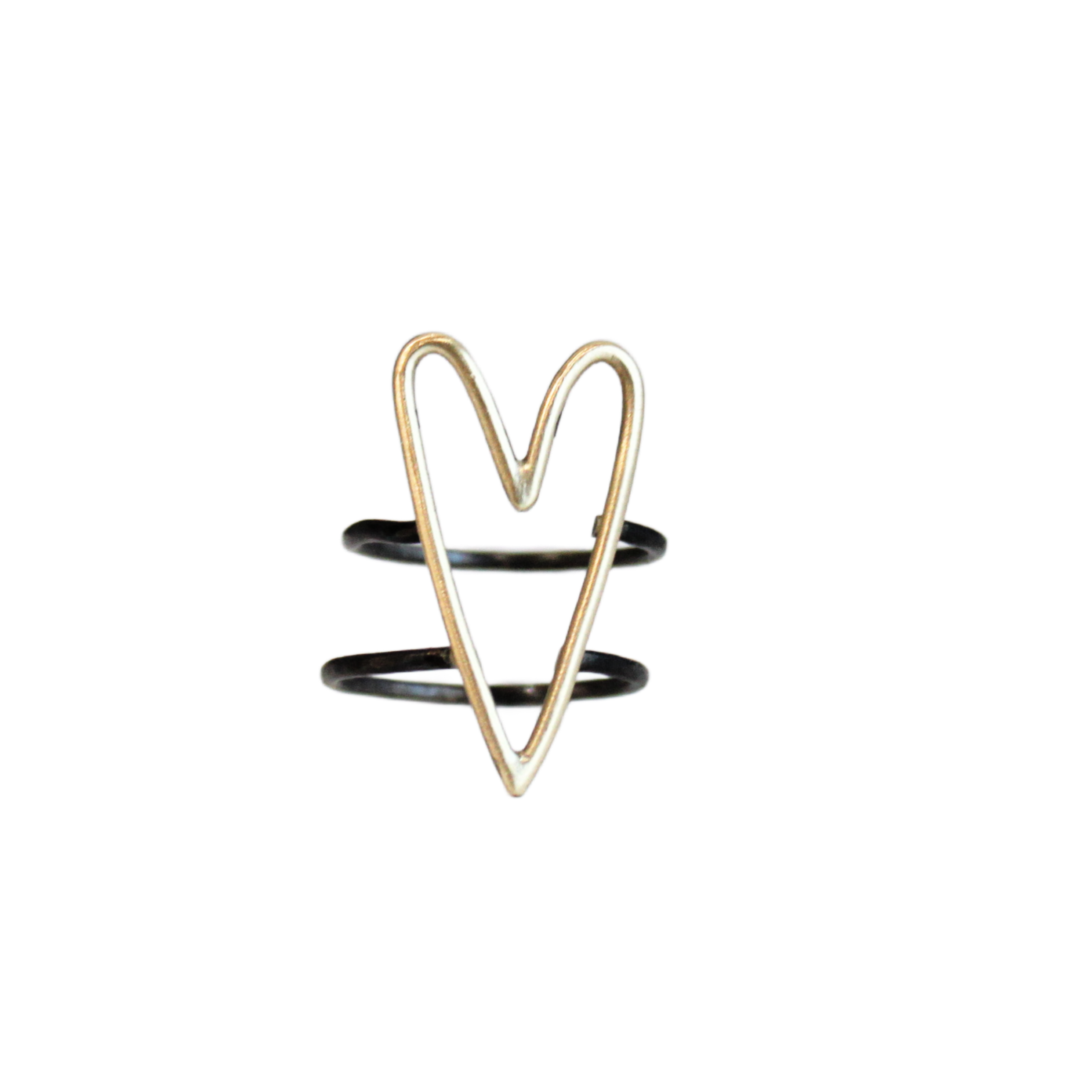 Gold heart and rhodium plated double band ring