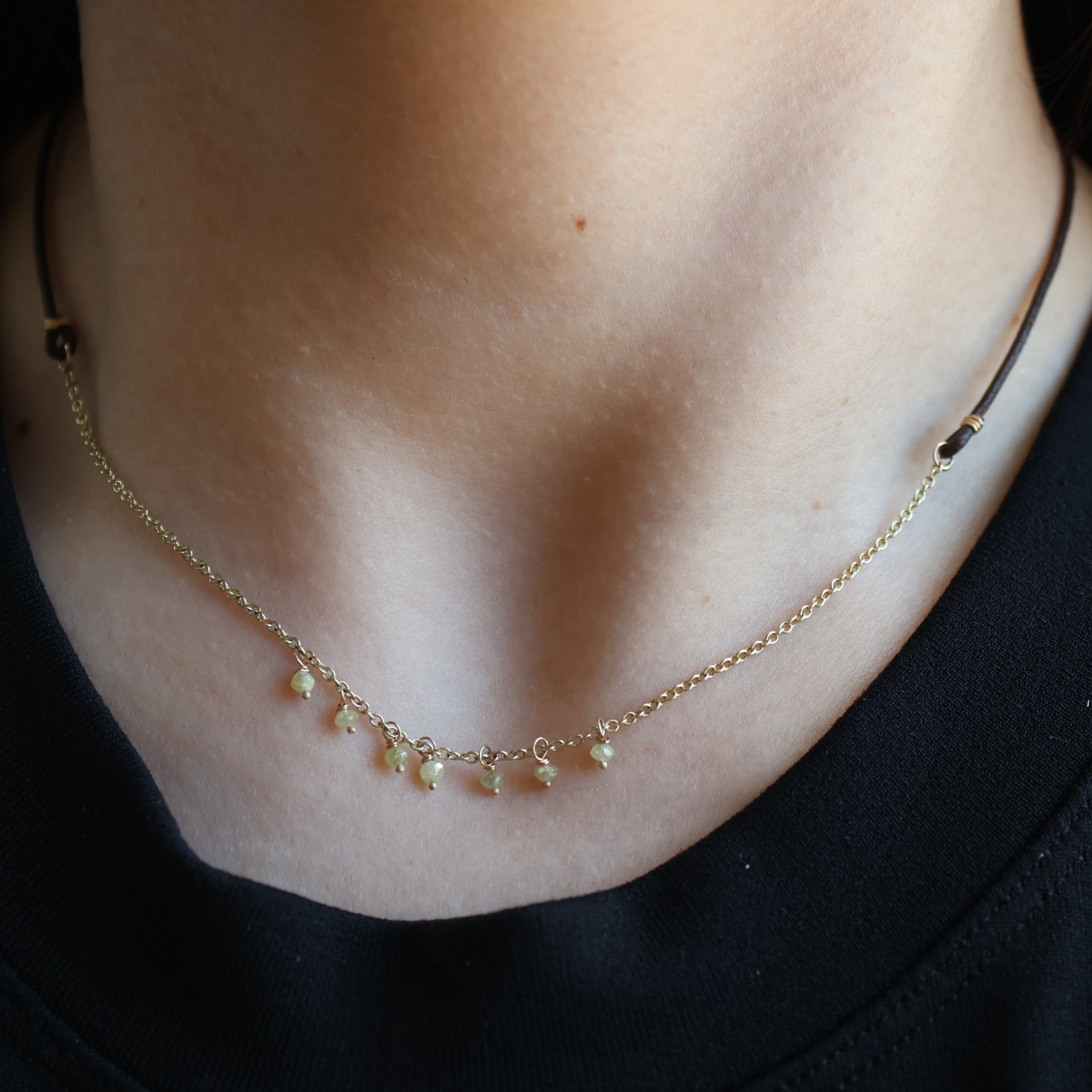 Yellow Diamond Dangle Leather Necklace