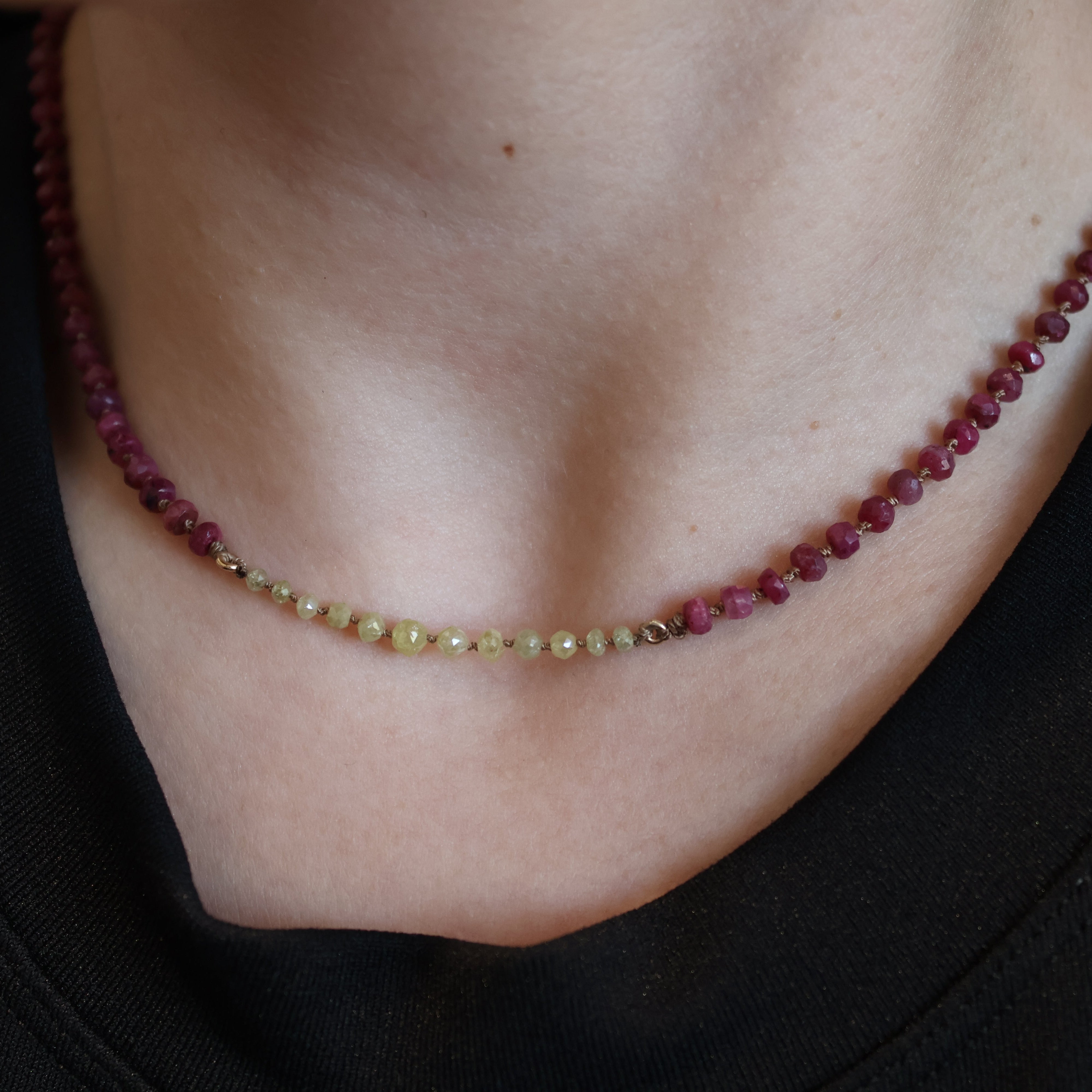 Yellow Diamond & Ruby Silk Necklace