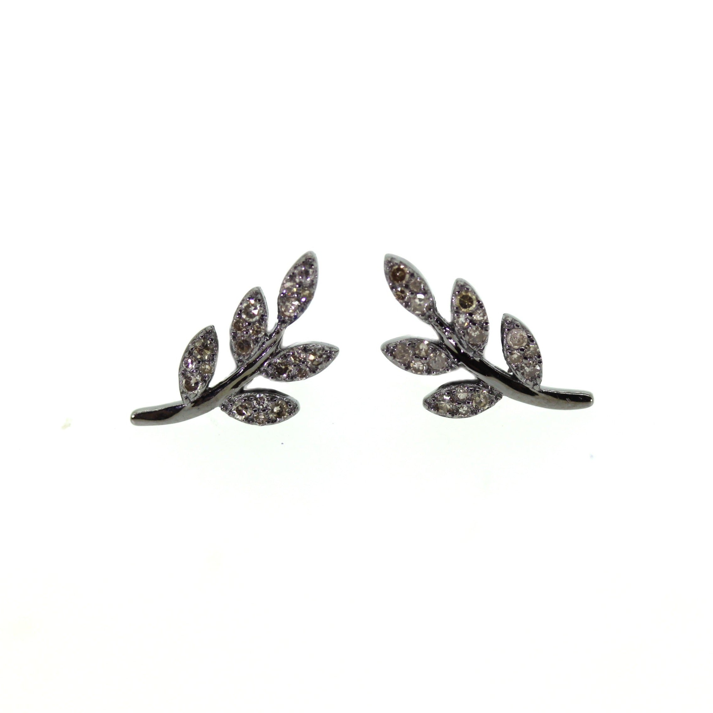 Sterling Silver Diamond Leaf Stud Earrings