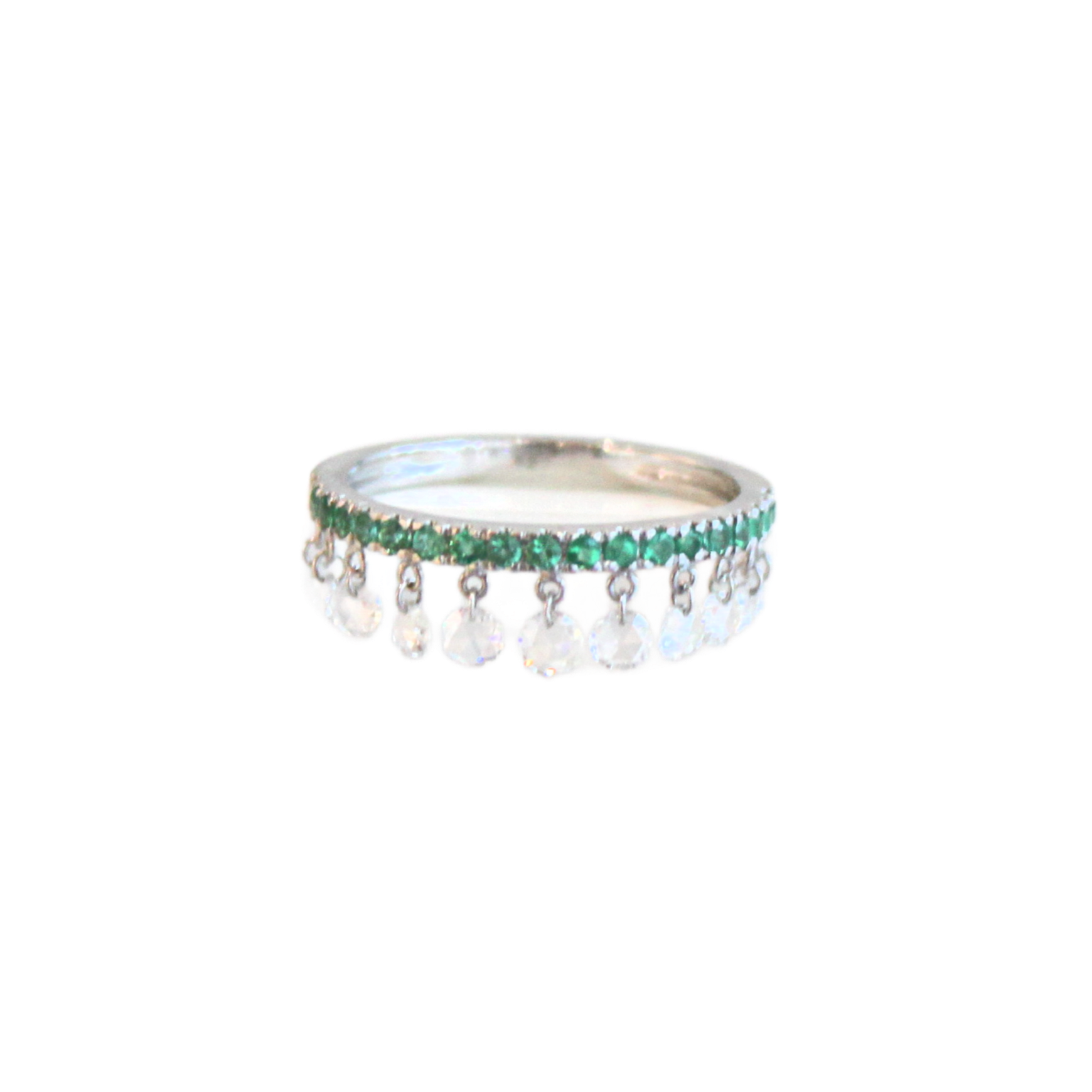 white diamond and emerald dangle ring