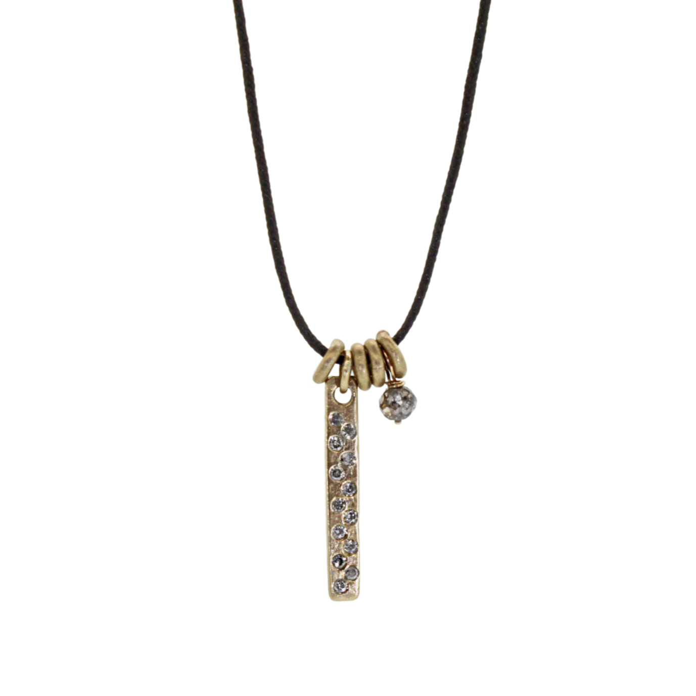 Gold Pave Diamond Bar Charm Necklace