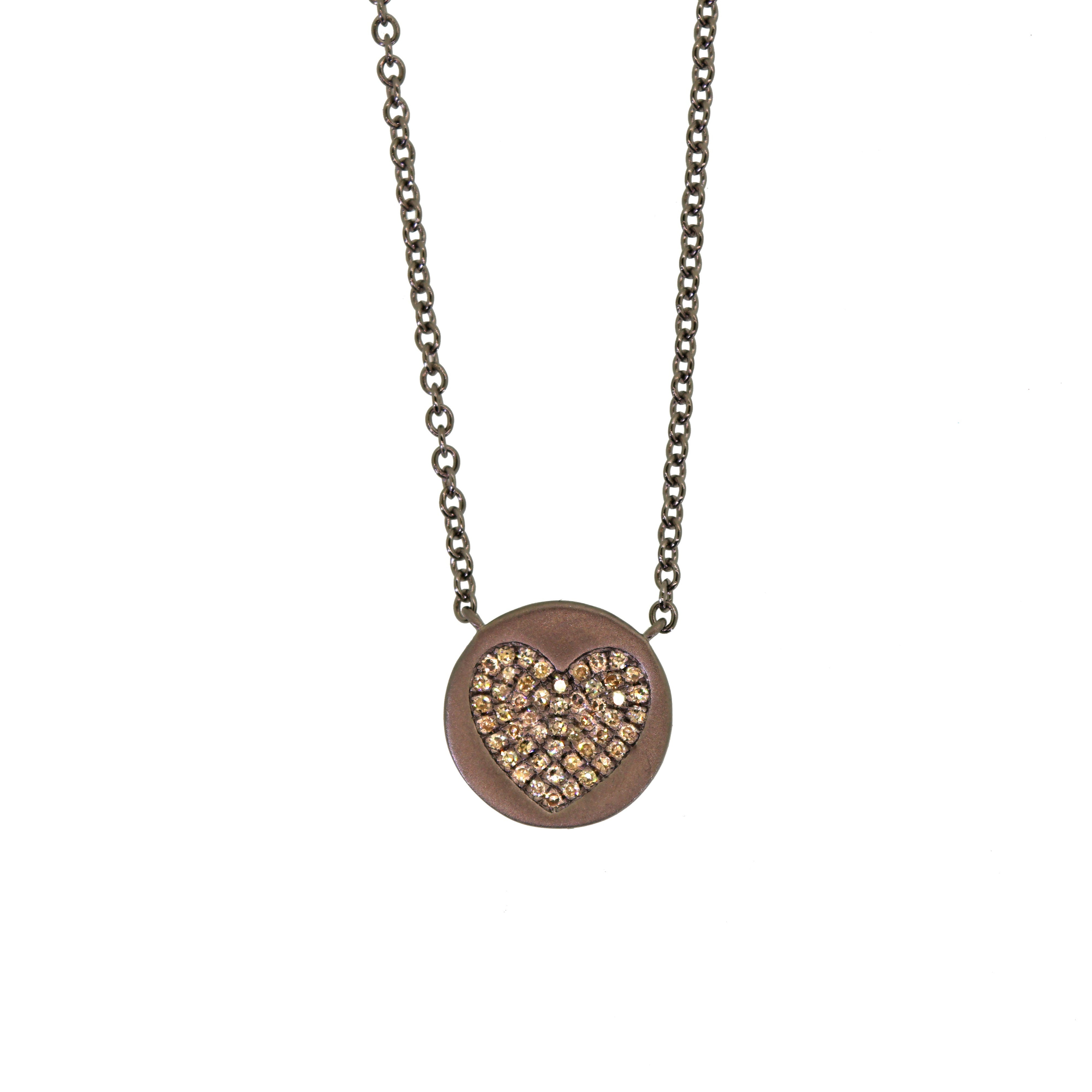 Silver Pave Diamond Double Sided Heart & Disc Necklace