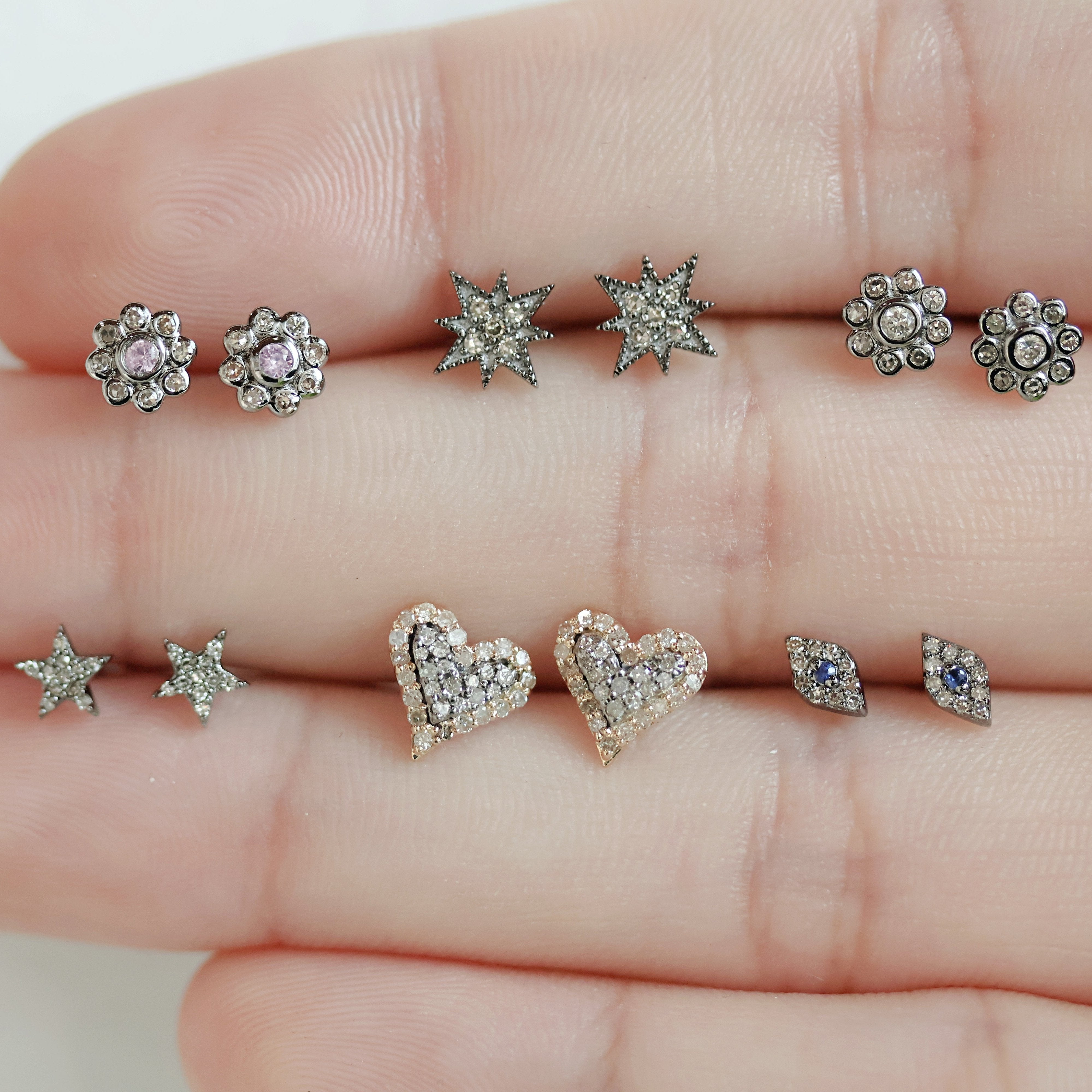 Blue Sapphire & Diamond Evil Eye Silver Studs