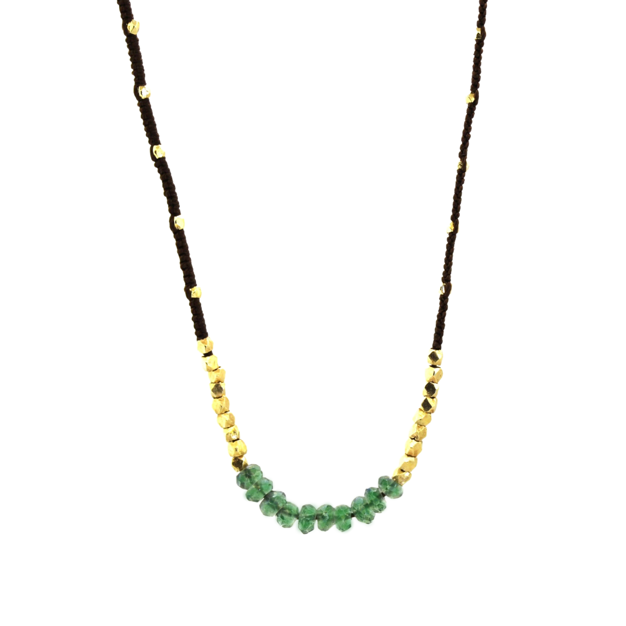 Mystic Green & Gold Beaded Chocolate Silk Necklace