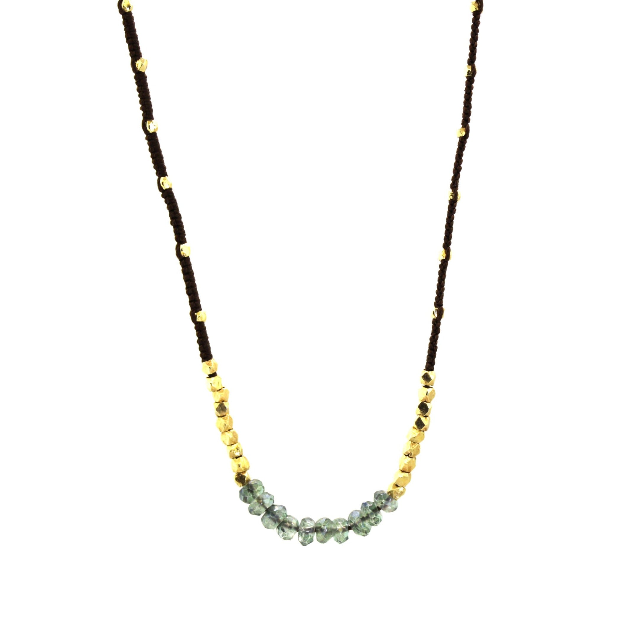 Green Apatite Woven Brown Silk Necklace