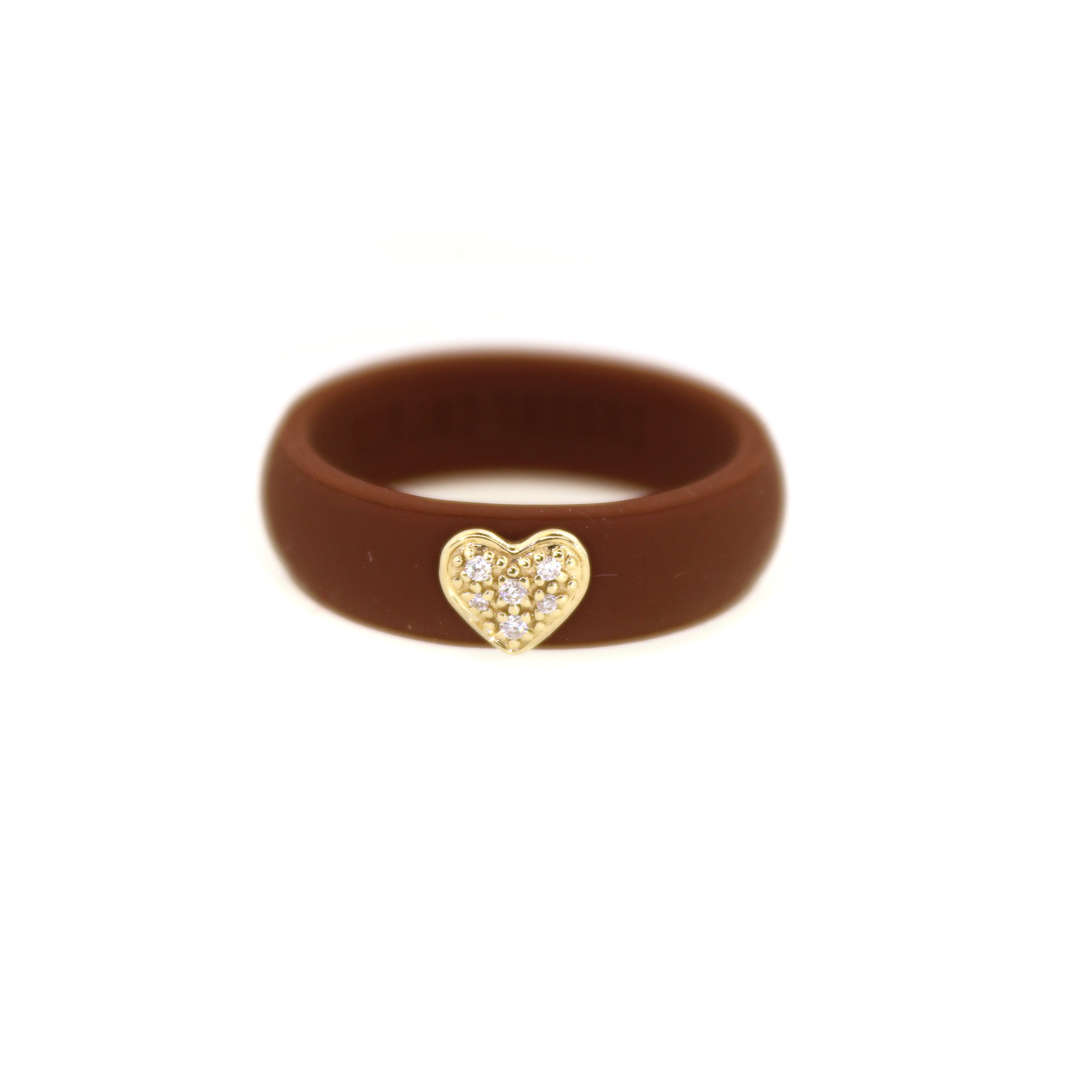 Pave Heart Silicone Ring - Brown