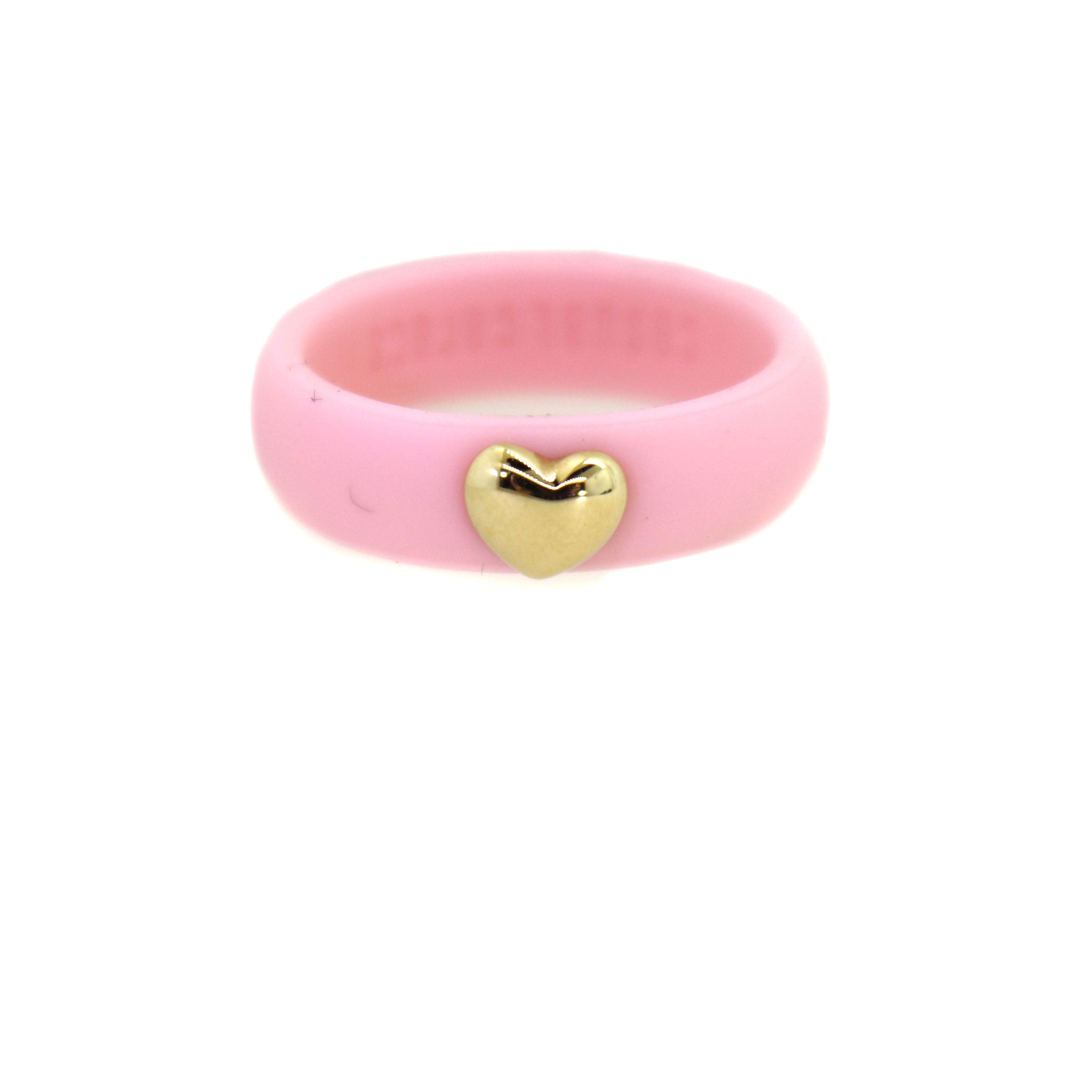 Yellow Gold Heart Silicone Band - Pink